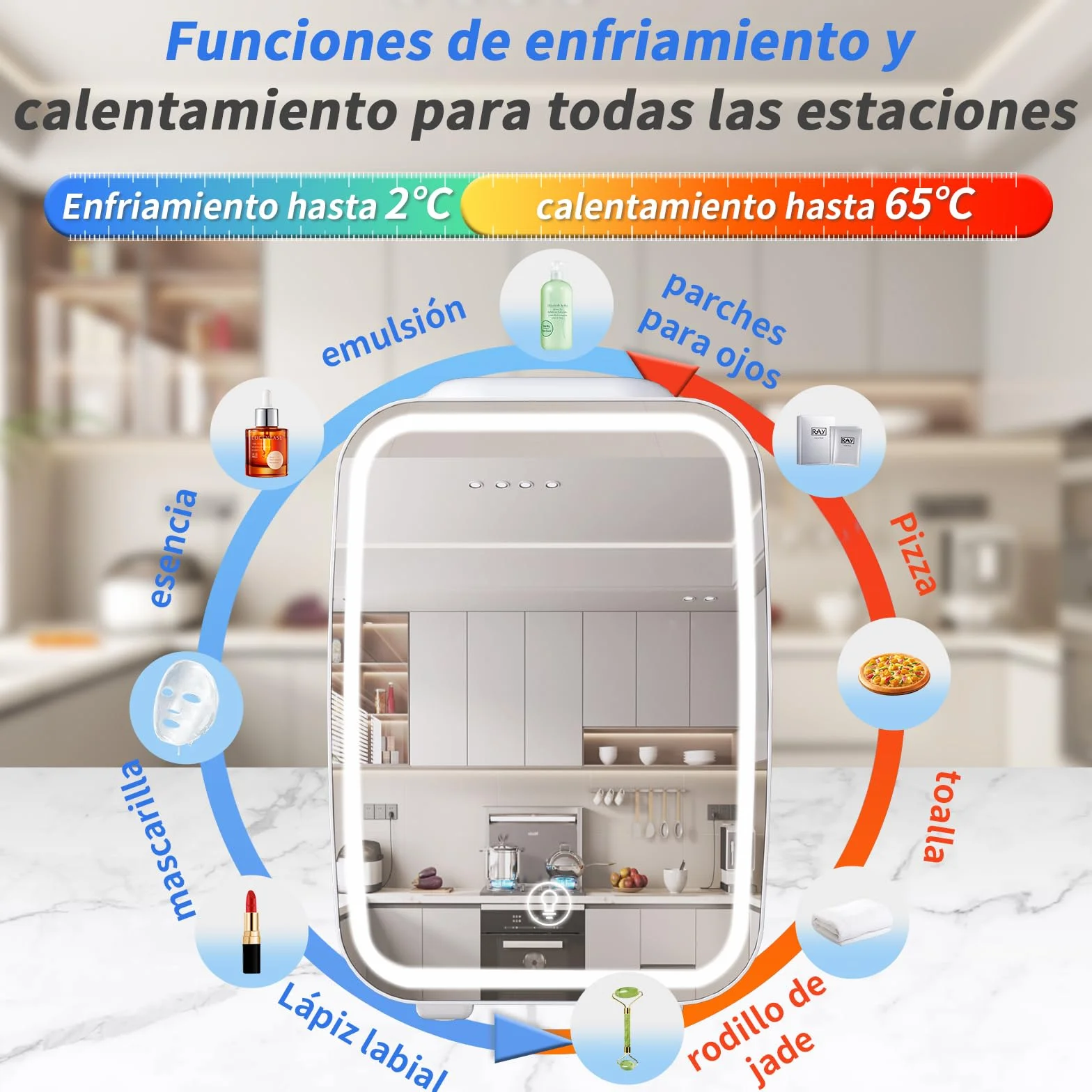 YASHE Mini Nevera para Dormitorio, Skincare Nevera con Espejo LED, Pequeña Nevera de 4L Portátil, Calentador y Enfriador Termoeléctrico 220V AC / 12V DC para Coche, Oficina, Dormitorio (blanca)