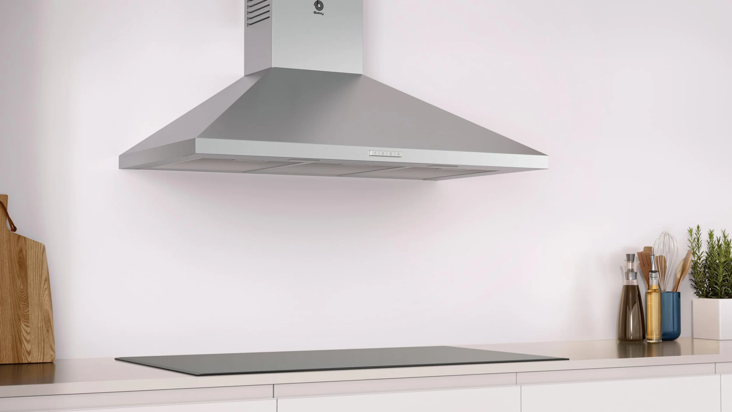 Balay - Campana Exrtactora Decorativa de Pared Piramidal, 90 cm de ancho, 3 potencias de extracción, Instalación en Salida de Humos o Recirculación, Acero Inoxidable, 3BC696MX