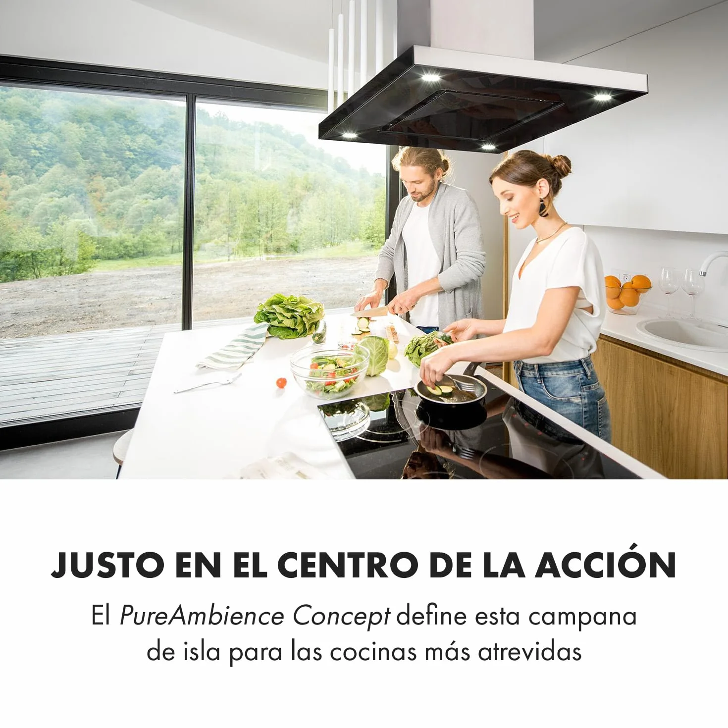 Klarstein Valeria Campana Isla 230W 650 m³/h 3 niveles potencia LED panel táctil vidrio acero inoxidable plateado