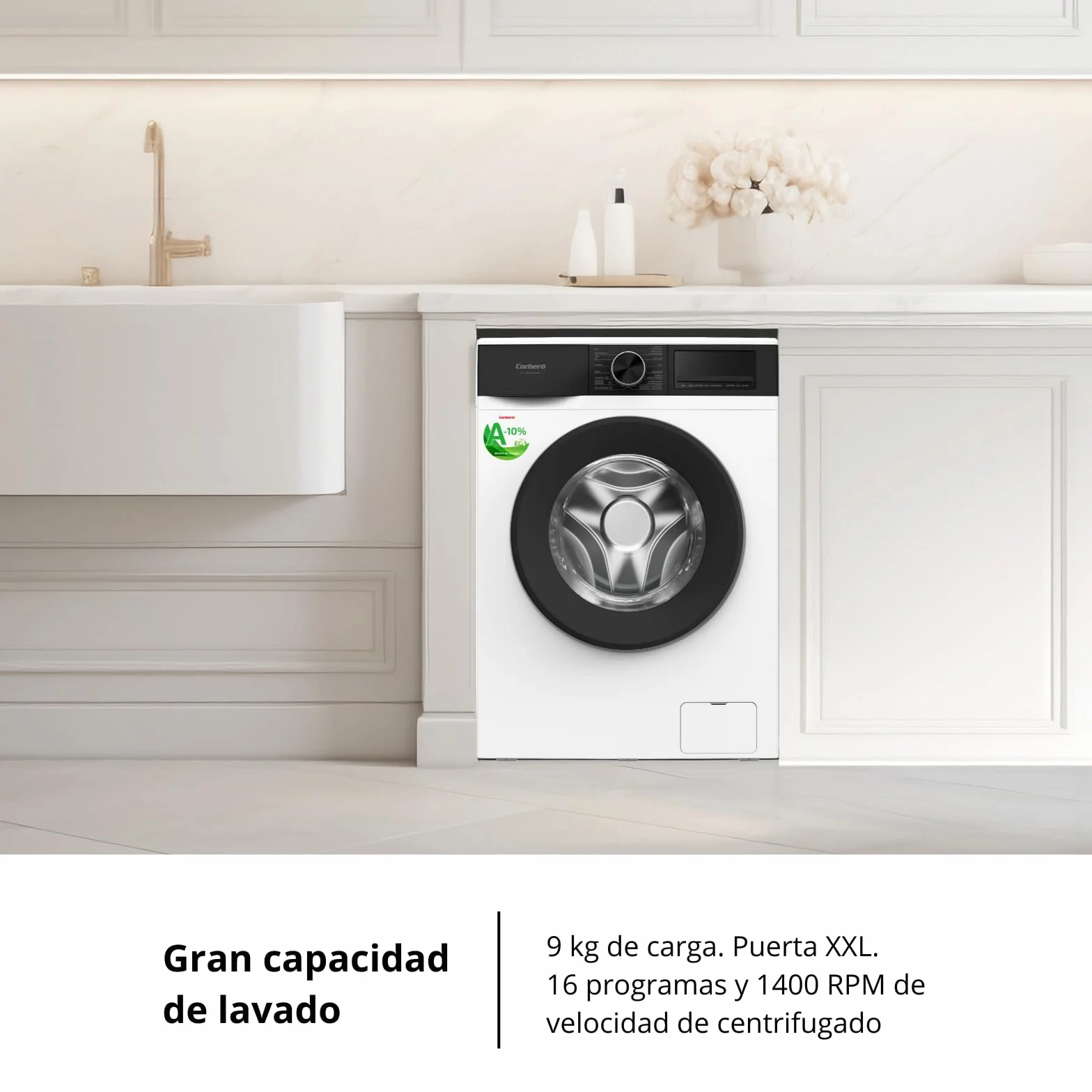 Corberó Lavadora Carga Frontal CLT80514VIN 8 Kg 1400 RPM Inverter 16 Programas Vapor Antialérgica Blanco