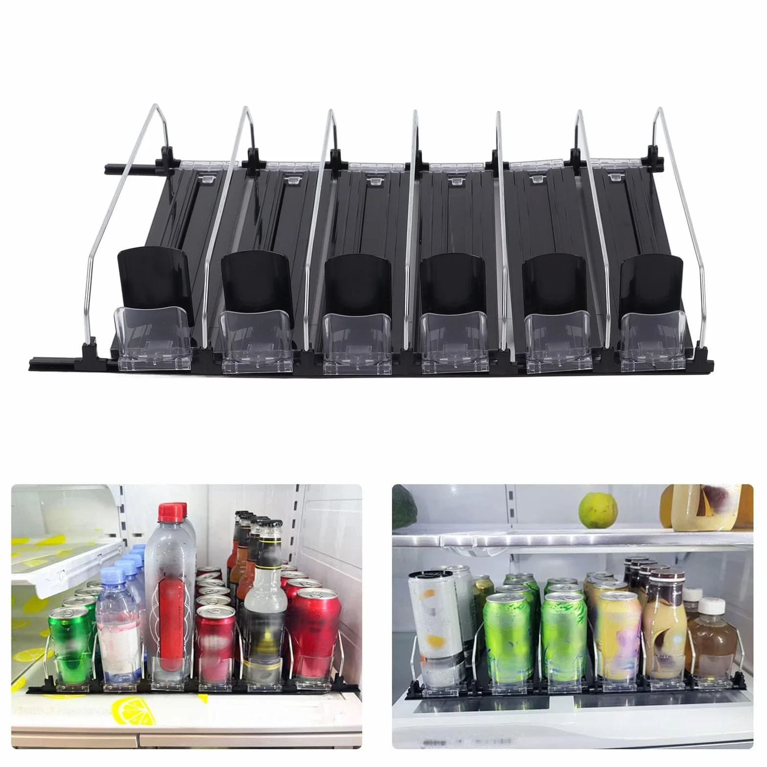 Fockety Organizador de Bebidas para frigorífico, Organizador de latas de refresco con Gran Capacidad de Carga y Anchura Ajustable, se Empuja Solo y es fácil de Usar (38cm)