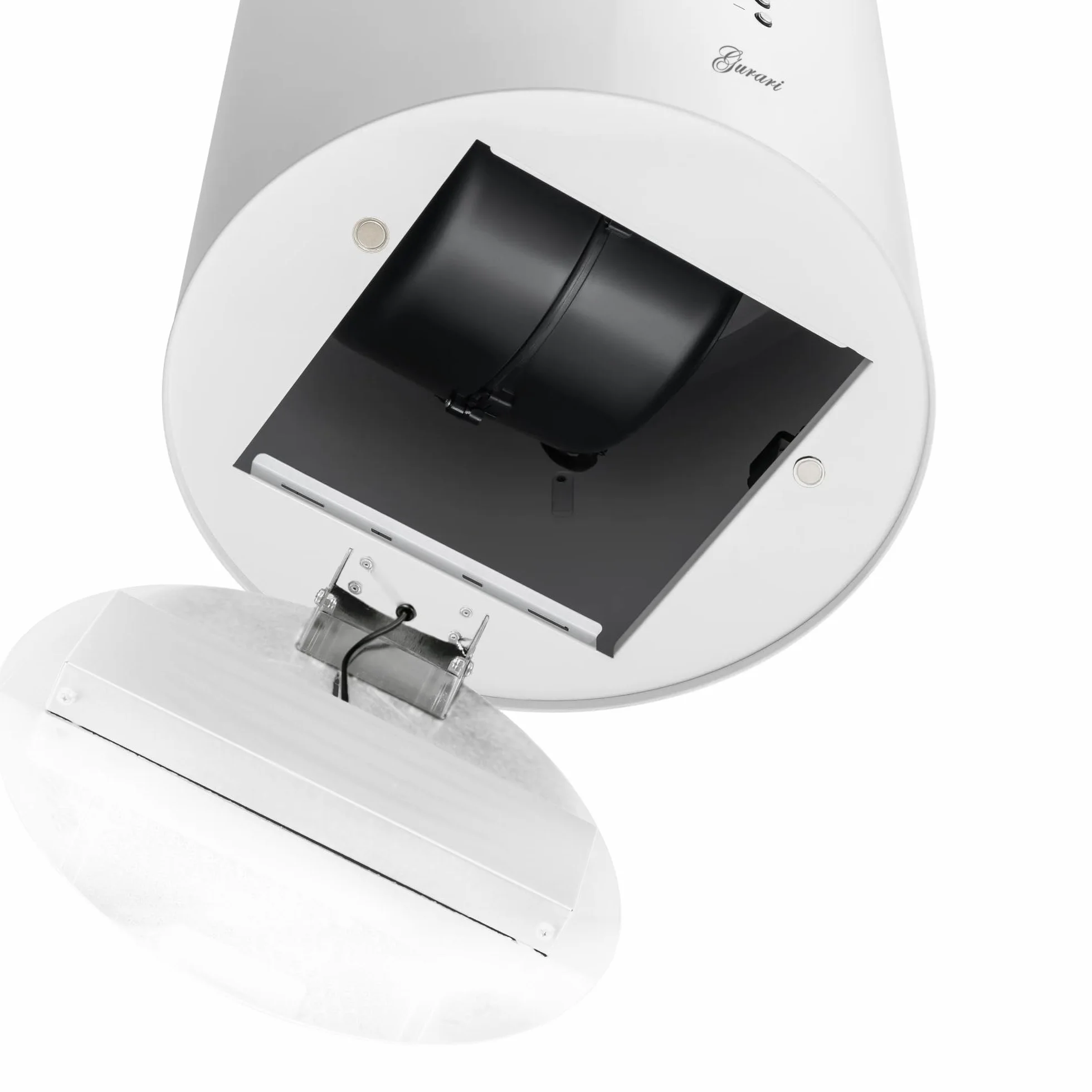GURARI GCH I 385 36 WH Prime N - Campana extractora de isla redonda de 36 cm, color blanco, 1000 m³/h, 4 niveles, pantalla, iluminación LED