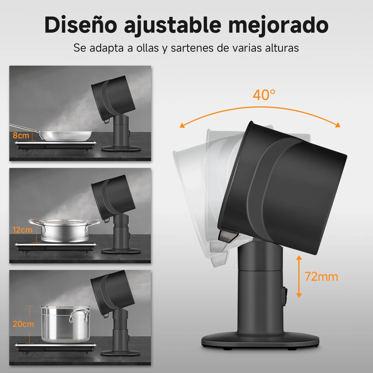 AMZCHEF Campana extractora portátil con altura telescópica e inclinación de 40°, 4 modos de velocidad, silenciosa, filtro de aluminio de gran calibre para apartamentos/BBQ/RV