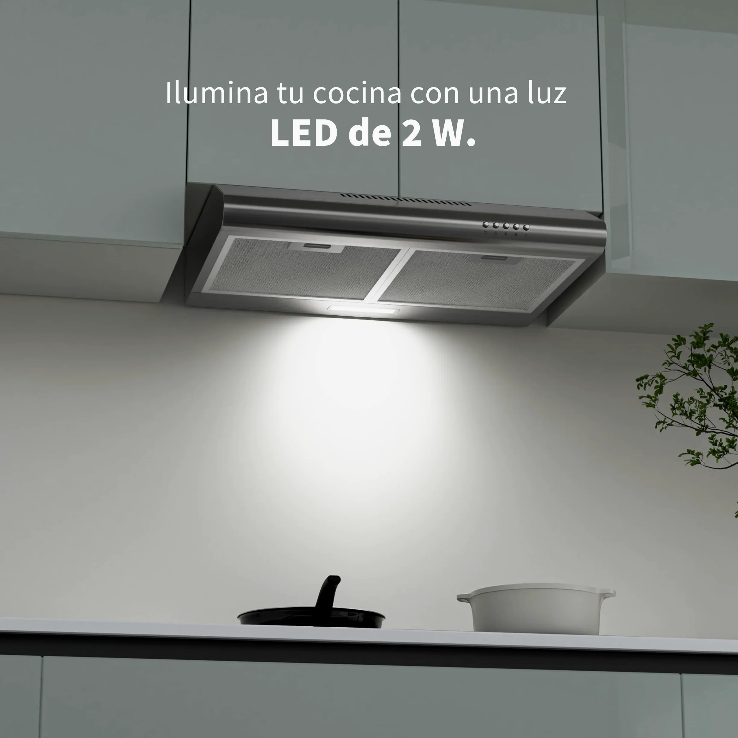 FIREGAS Campana Extractora 60 cm de Acero Inoxidable, 250 m³/h, Motor sin Escobillas, Clase A+, 3 Velocidades, LED 2 W, Extracción o Recirculación