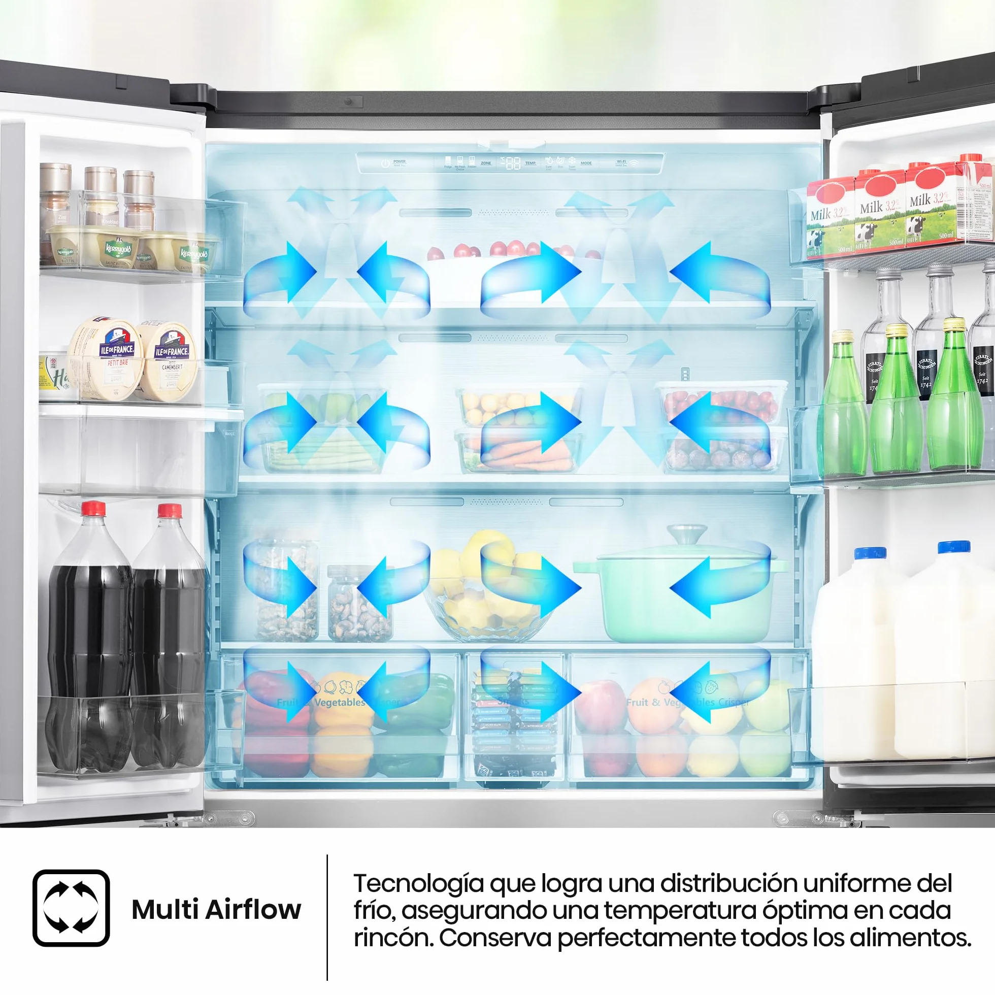 Hisense RF749N4SWFE - Frigorífico Americano Puerta Francesa Total No Frost, 579L,179cm, Metal-Tech Cooling, My Fresh Choice, Multi Airflow, Dispensador Agua con Depósito, Inverter, WiFi, Dark Inox