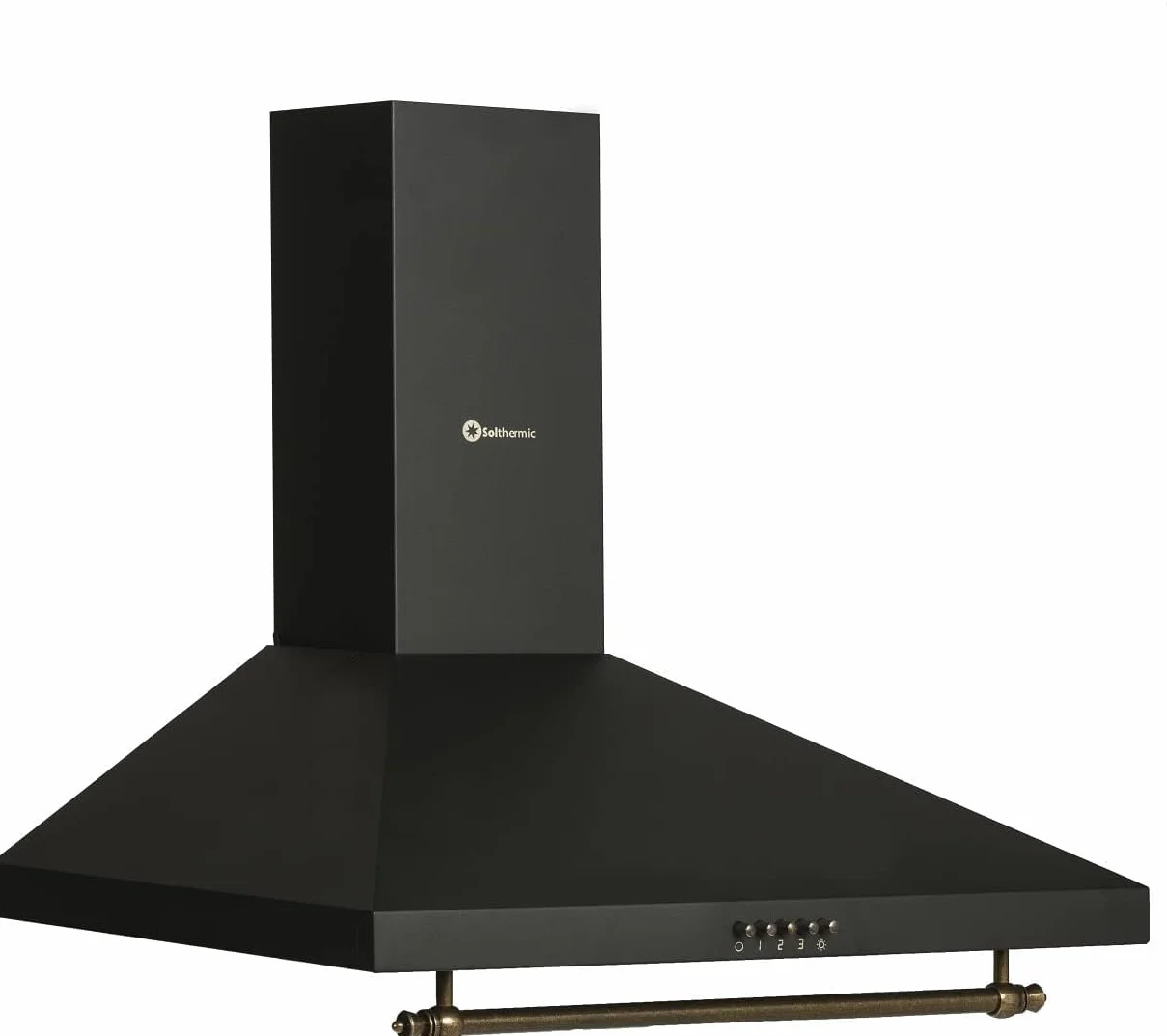 SOLTHERMIC PACK 3 EN 1 NEGRO RUSTICO ACABADOS DORADOS F5S04E3RB TODA ELECTRICA 50 CM + CAMPANA DECORATIVA DE 60 CM H60PR + frigorifico RETRO 2P
