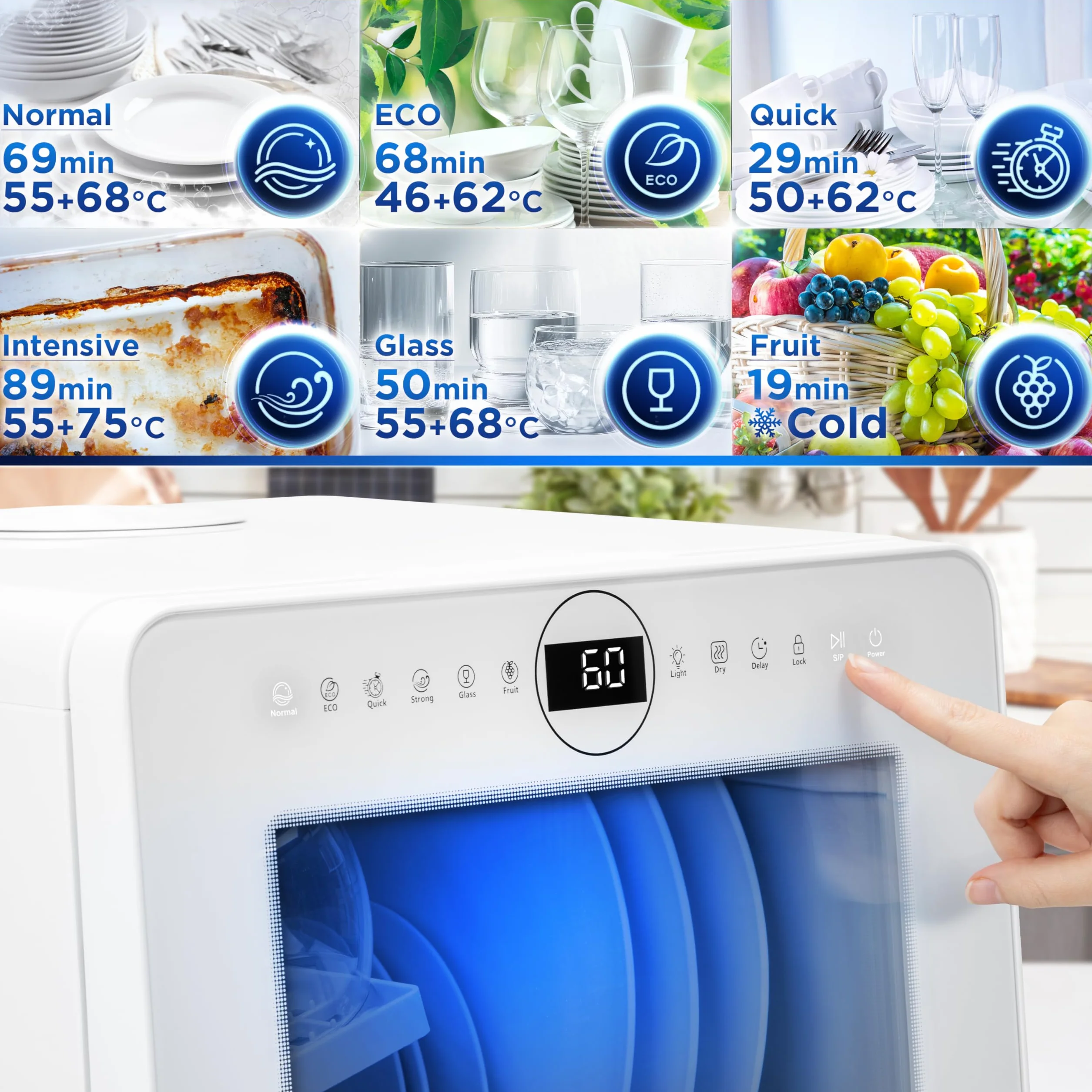 Duronic DW5 WE Lavavajillas pequeño - Lavavajillas Portatil sin Instalacion, Mini lavavajillas compacto, Máquina Lavar Loiça, Maquina de Lavar Loiça, 6 programas, 950W, Secado rápido, 52.3 dB