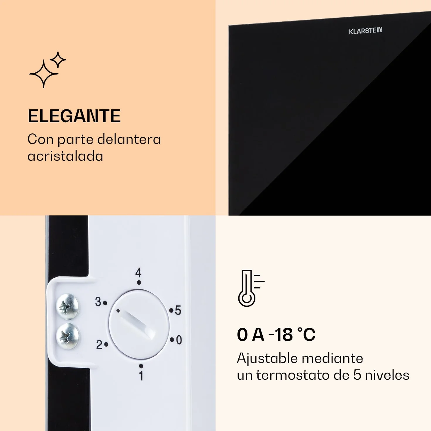 Klarstein Pluto - congelador, puerta frontal, 1 balda, termostato con 5 niveles, hasta -18 °C, patas regulables en altura, 39 dB, 80 litros de capacidad, negro