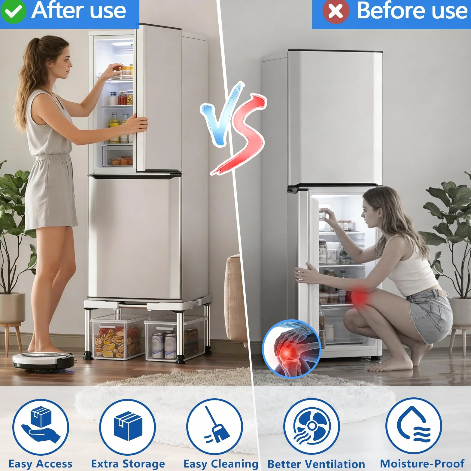 DEWEL Base para Refrigerador altura 28-31cm Ajustable Base Lavavajillas Base para Soporte Frigorifico Congelador Gabinete de Cocina y Electrodomésticos Estáticos, Largo/Ancho 45-67cm, Blanco