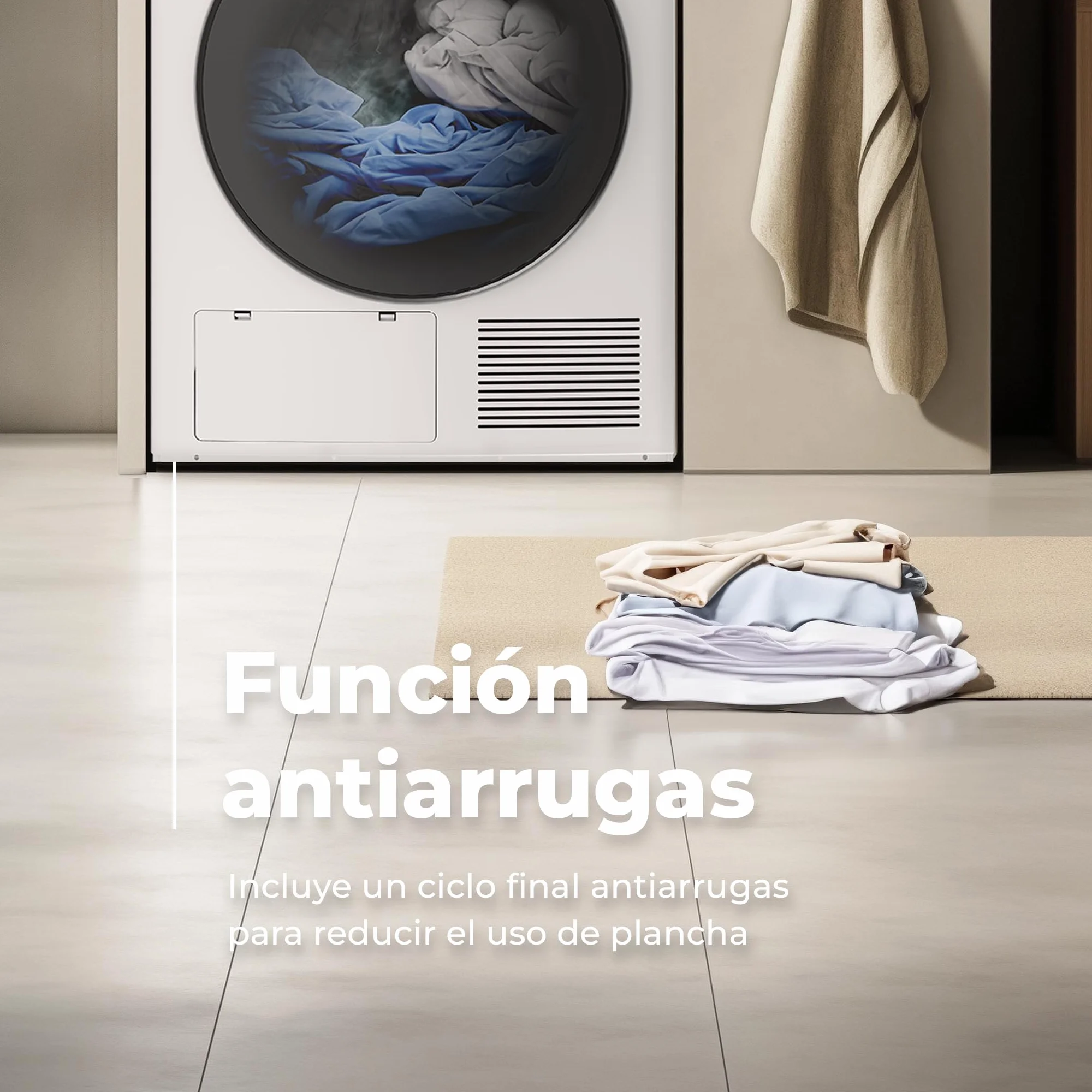 EVVO Secadora de Ropa Nature S8 E 8kg Bomba de Calor Sensor Humedad Antiarrugas Blanco