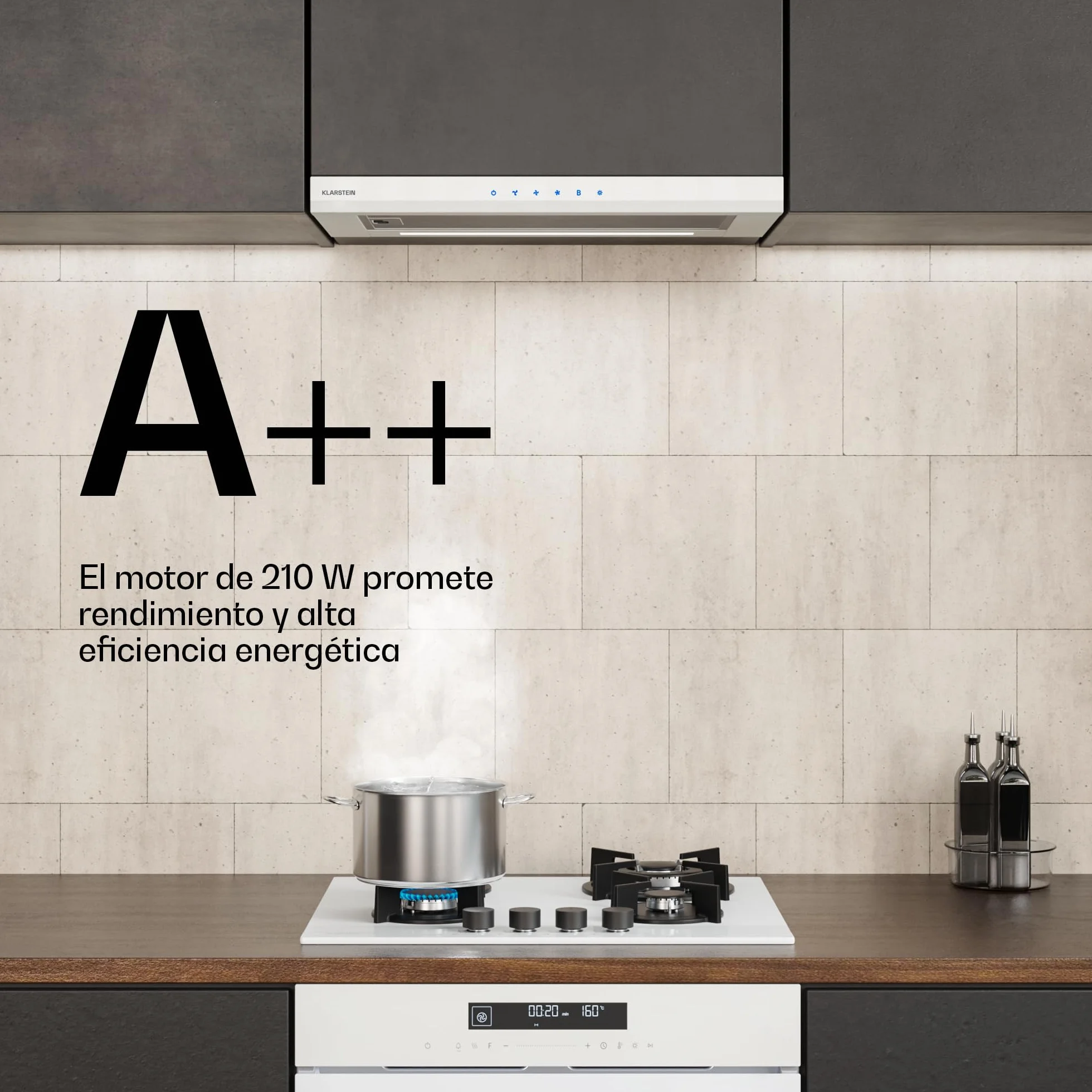 Klarstein Velaire Campana Extractora Integrada 60cm 896 m³/h Clase A++ Motor Silencioso Control Táctil LED Blanco