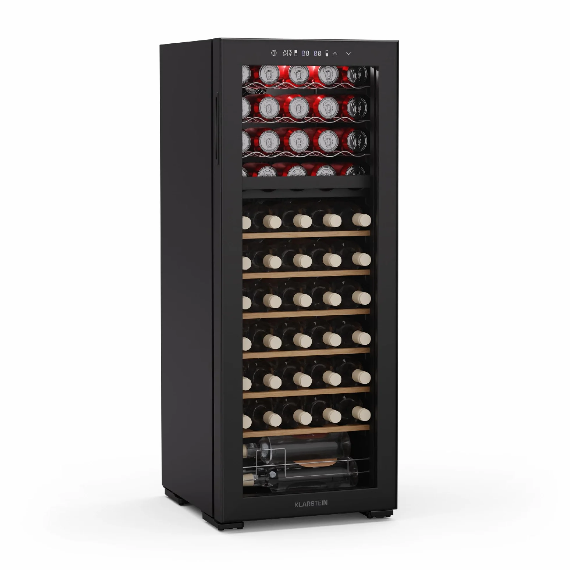 Klarstein Bovella 55 duo+ vinoteca - 55 botellas, 2 zonas, 5-18°c, control táctil, iluminación led, protección uv, independiente, nevera vinos