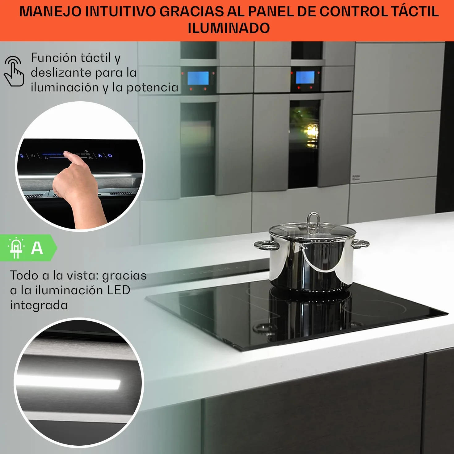 Klarstein Campana Extractora 60 cm - A++ Eficiencia Energética, 576 M³/H De Caudal De Aire, 51 dB, Touch-To-Slide, Acero Inoxidable & Vidrio, Iluminación Led, Diseño Retráctil, Extractor Cocina