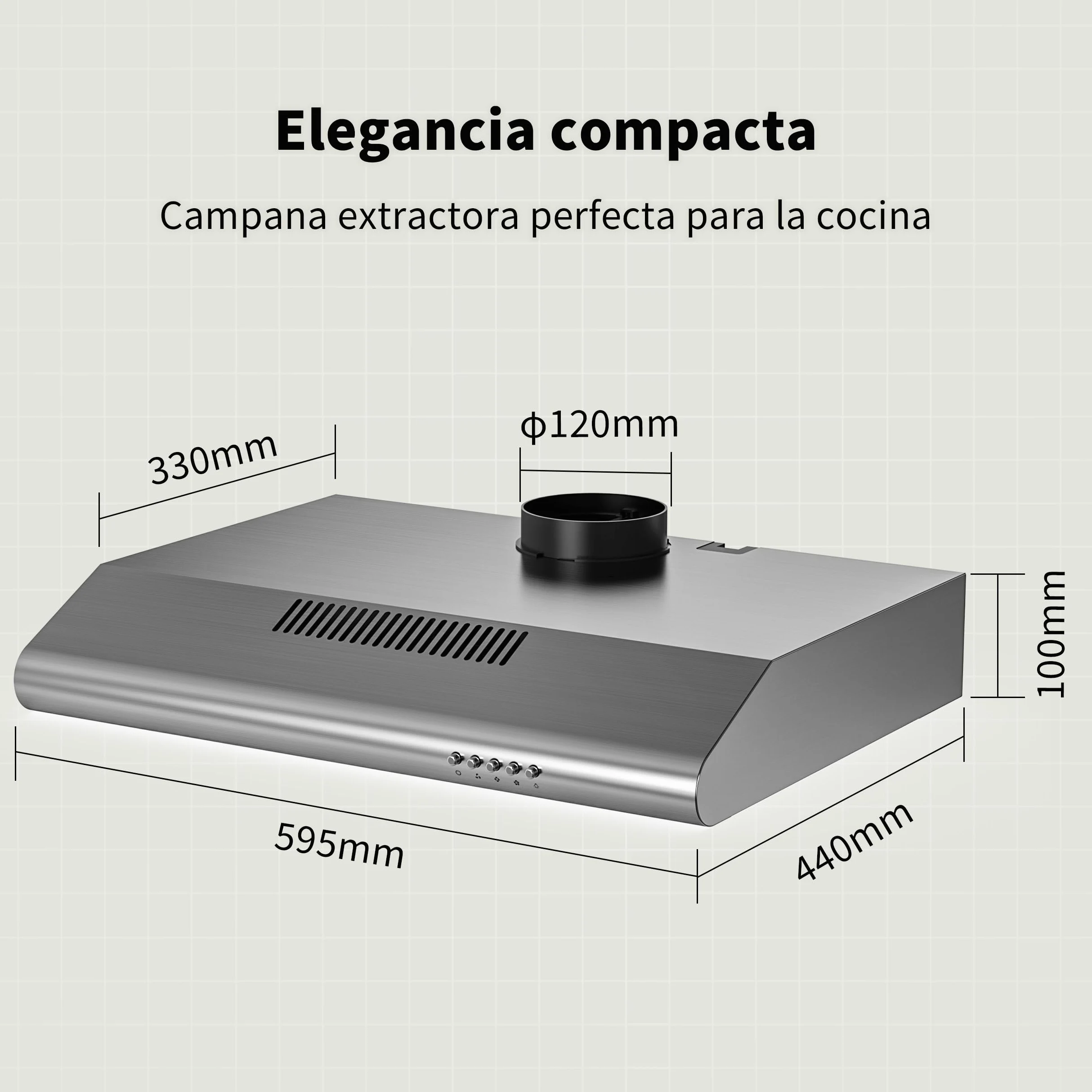 FIREGAS Campana Extractora 60 cm de Acero Inoxidable, 250 m³/h, Motor sin Escobillas, Clase A+, 3 Velocidades, LED 2 W, Extracción o Recirculación