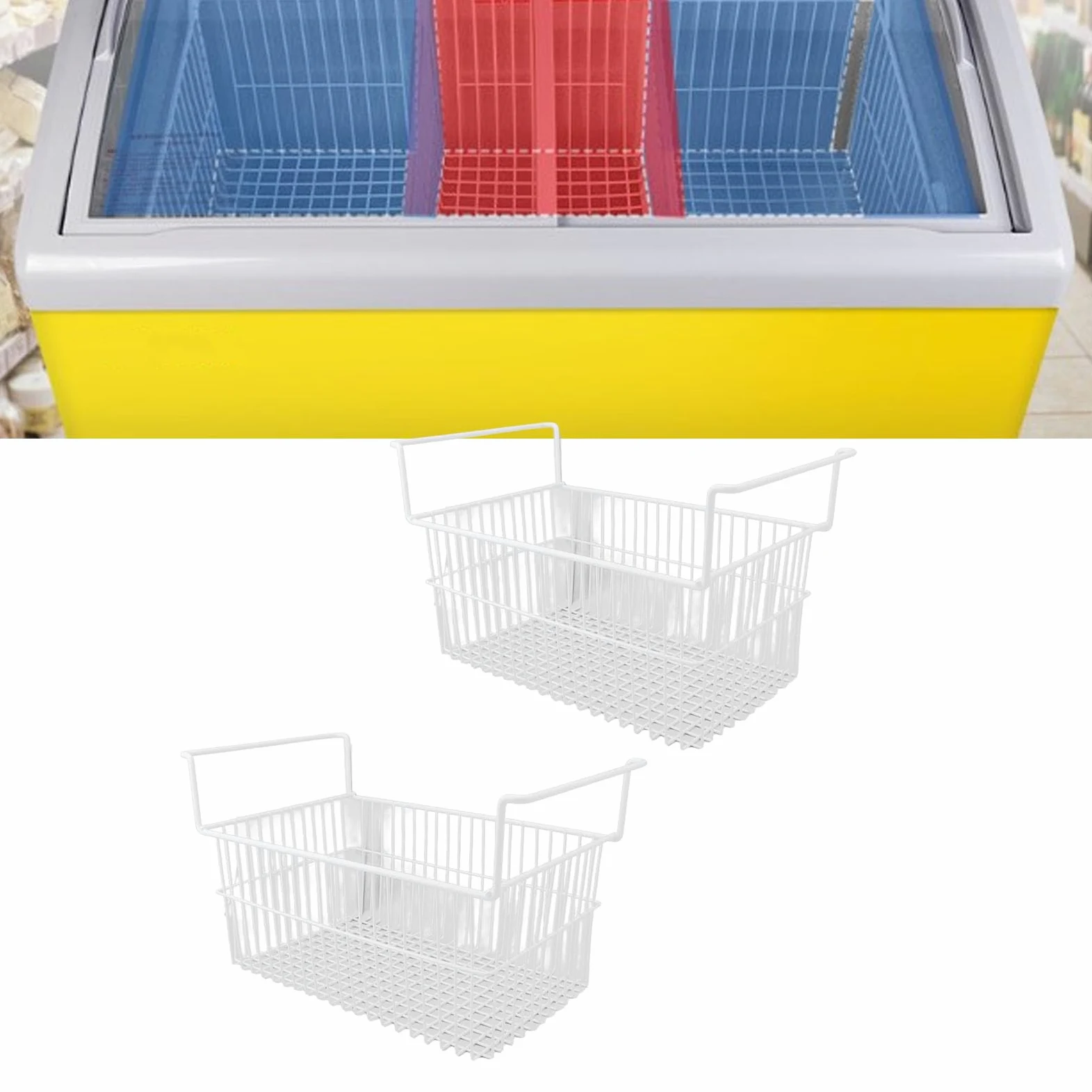 Contenedores Organizadores para Congelador, 2 Unidades de Contenedores Organizadores para Congelador, Alambre de Acero, Gran Capacidad, Cesta para (56,5 x 25,2 x 24 cm/22,2 x 9,9