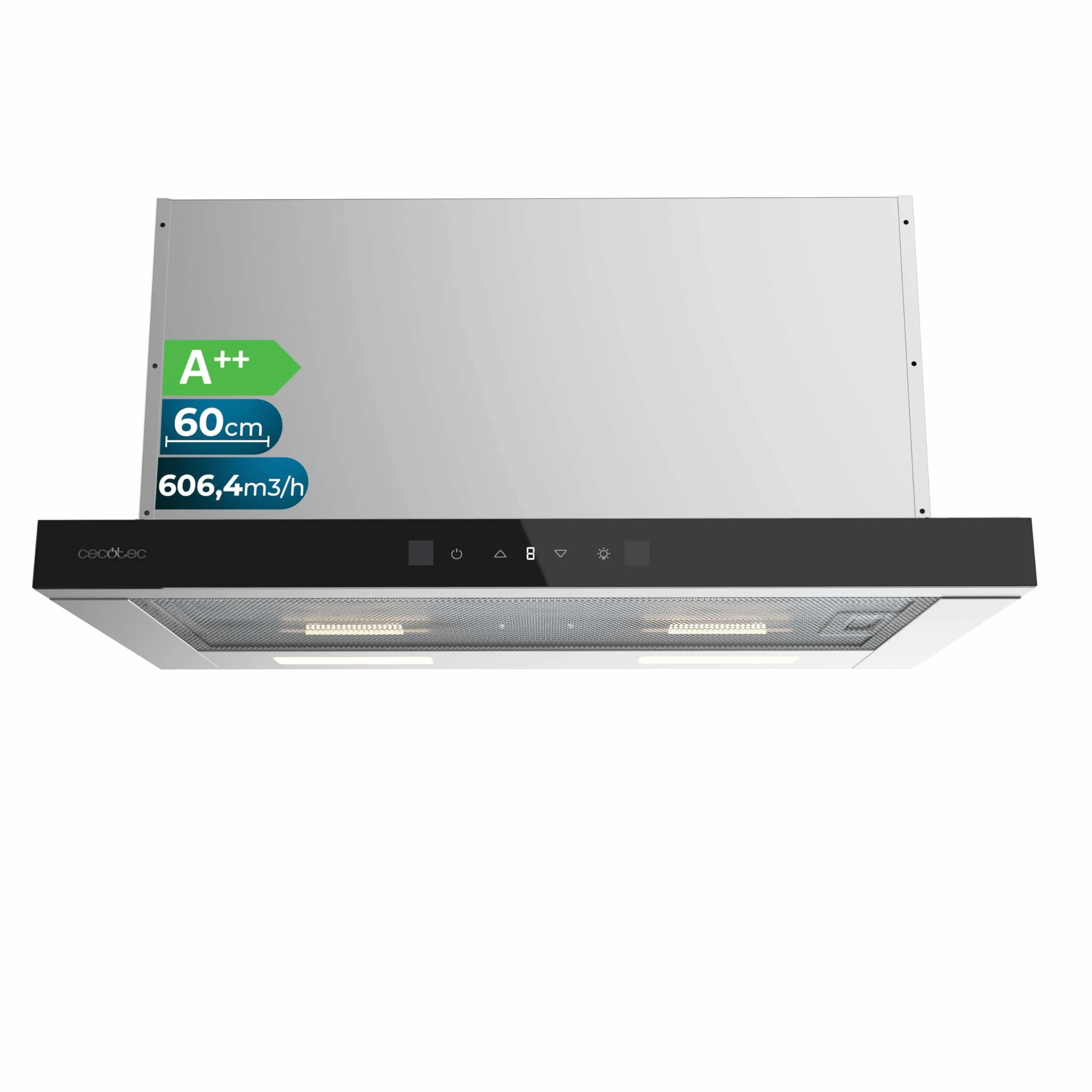 Cecotec Campana Extractora Telescópica Bolero Flux TLT 60cm 606,4m³/h Succión A++ Control Táctil Función Booster