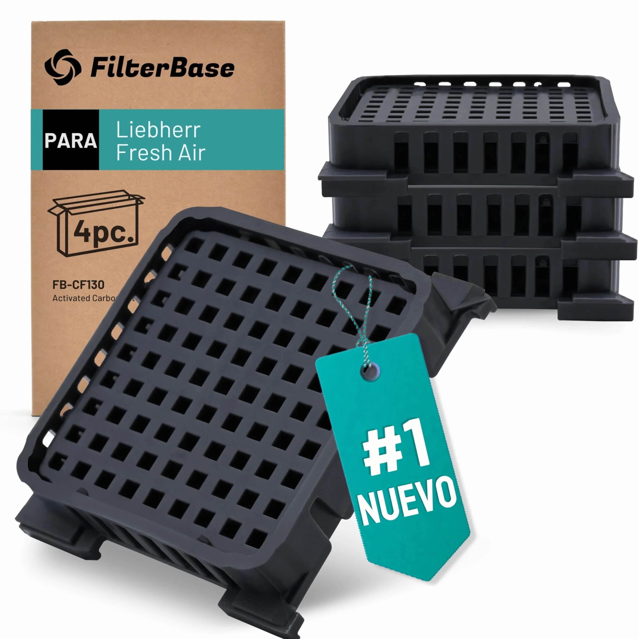 FilterBase® Fresh Air Filtro para Frigorífico Liebherr | 4 unidades | Filtro de carbón activo compatible con 9096989 9882460 988246000 y 7440021-00