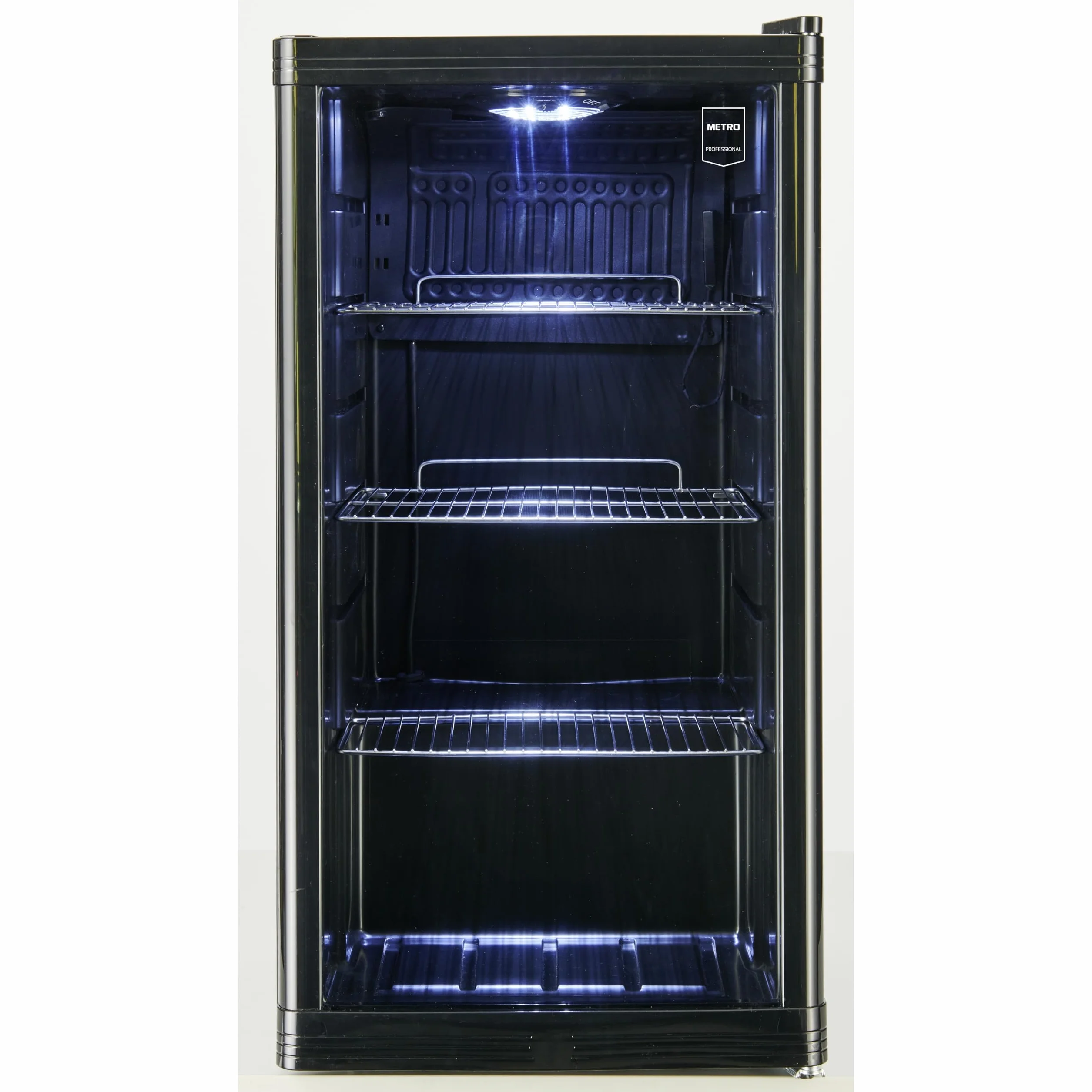 METRO Professional Mini Frigorífico GPC 1088, nevera pequeña con puerta de cristal, 88 L, negro, 1.052 kWh/24h, con estante ajustable para gastronomía, restaurant, tiendas