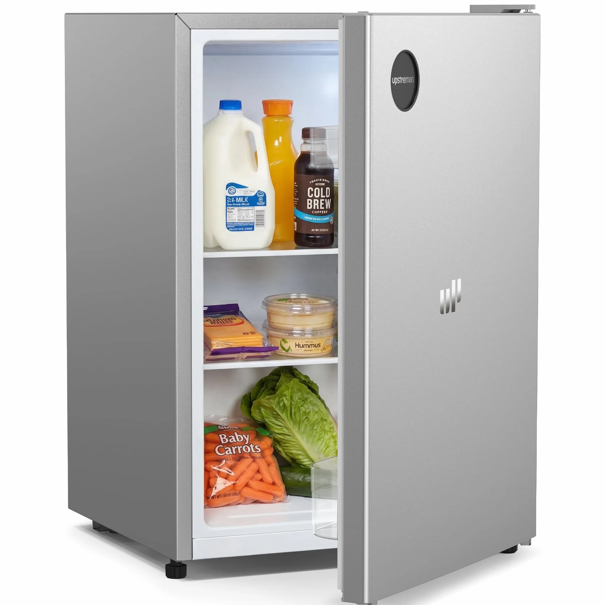 Upstreman 71L Frigorífico Sin Congelador, 1-10°C 7-niveles Regulación de Temperatura, LED-Beleuchtung, 40 dB Silencioso, Energéticamente Eficiente para Dormitorio, Oficina, Cocina, CR71- -Plata