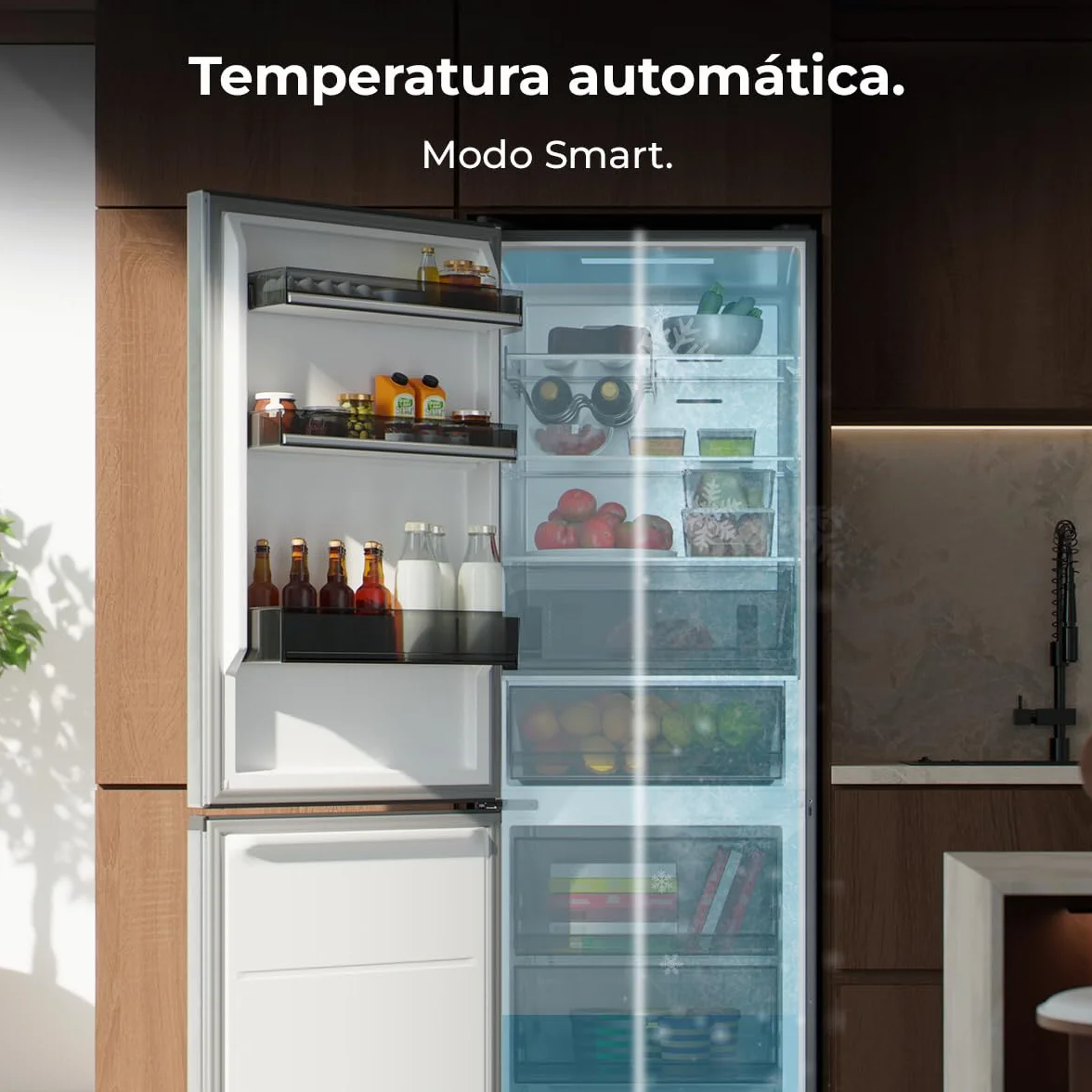 Cecotec Frigorífico Combi 409L Total No Frost Bolero CoolMarket Combi 409 Inox C. Altura 185cm, MAX INSIDE con VIP Tech, Compresor Inverter Plus, Bajo Consumo, Cajón Temperatura Variable, Inox