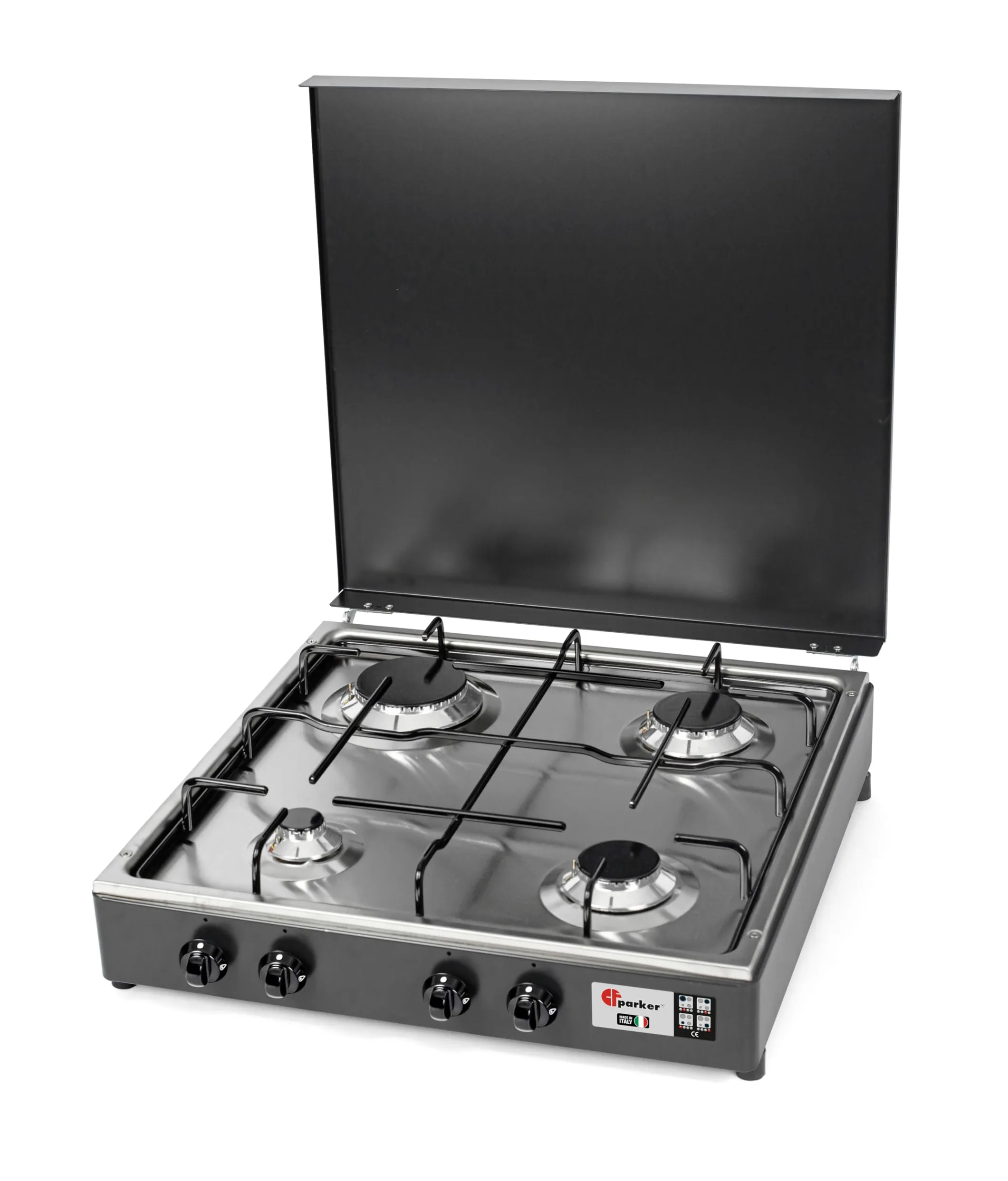 Parker Hornillo de 4 fuegos a gas GPL/metano gris grafito con superficie de acero inoxidable, fabricado en Italia, mod. 542GSPGP Metano