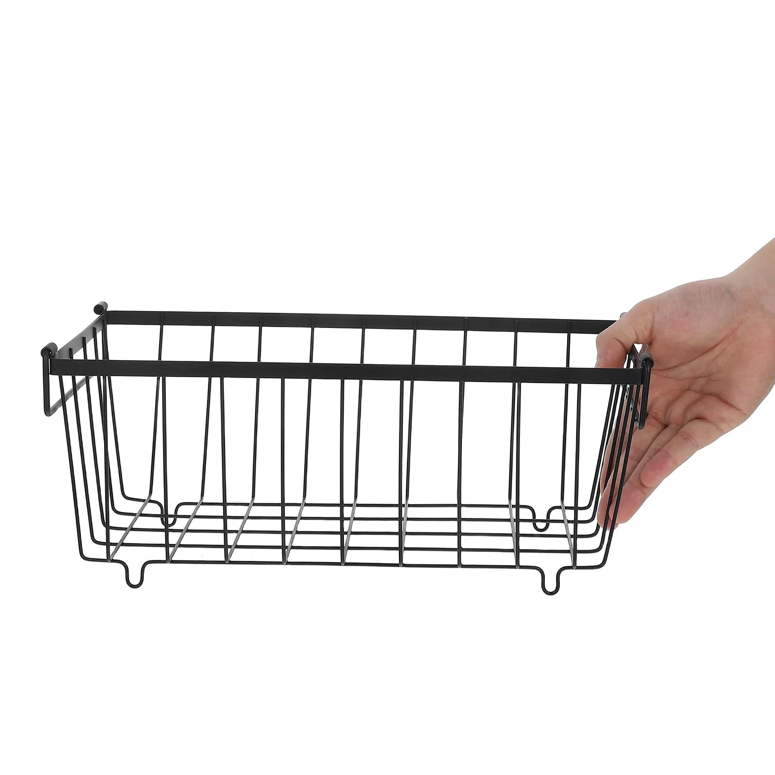 4 Cestas de Almacenamiento para Congelador en Hierro Negro con Asas, Organizador para Nevera y Cocina, Optimización de Espacio y Almacenamiento