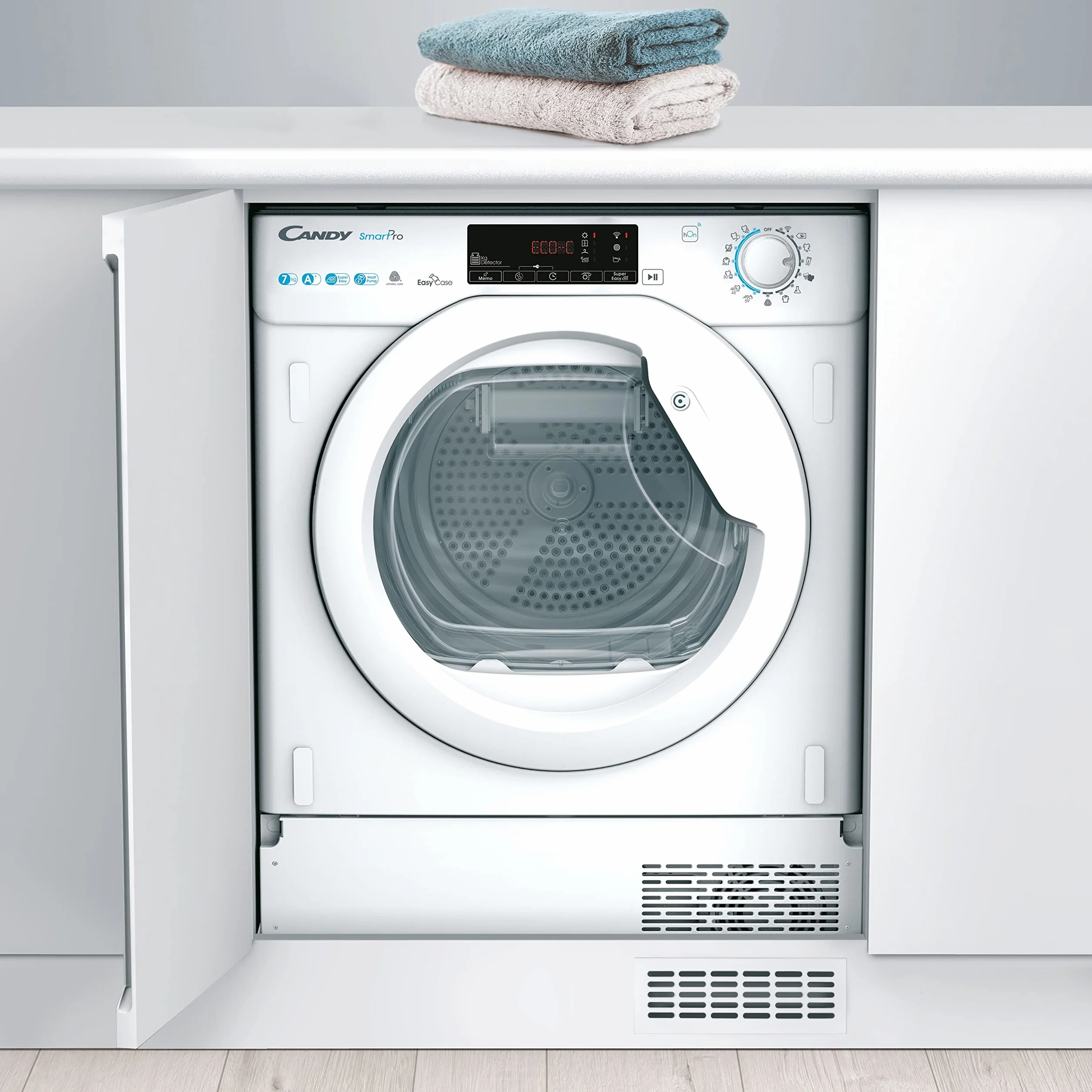 Candy Smart Pro BCTD H7A1TE-S Secadora bomba de calor, Secadora integrable, 7Kgs, Cajón Easy Case 5l, Wi-Fi, Planchado fácil, Certificado Woolmark, 67dba, Clase A+