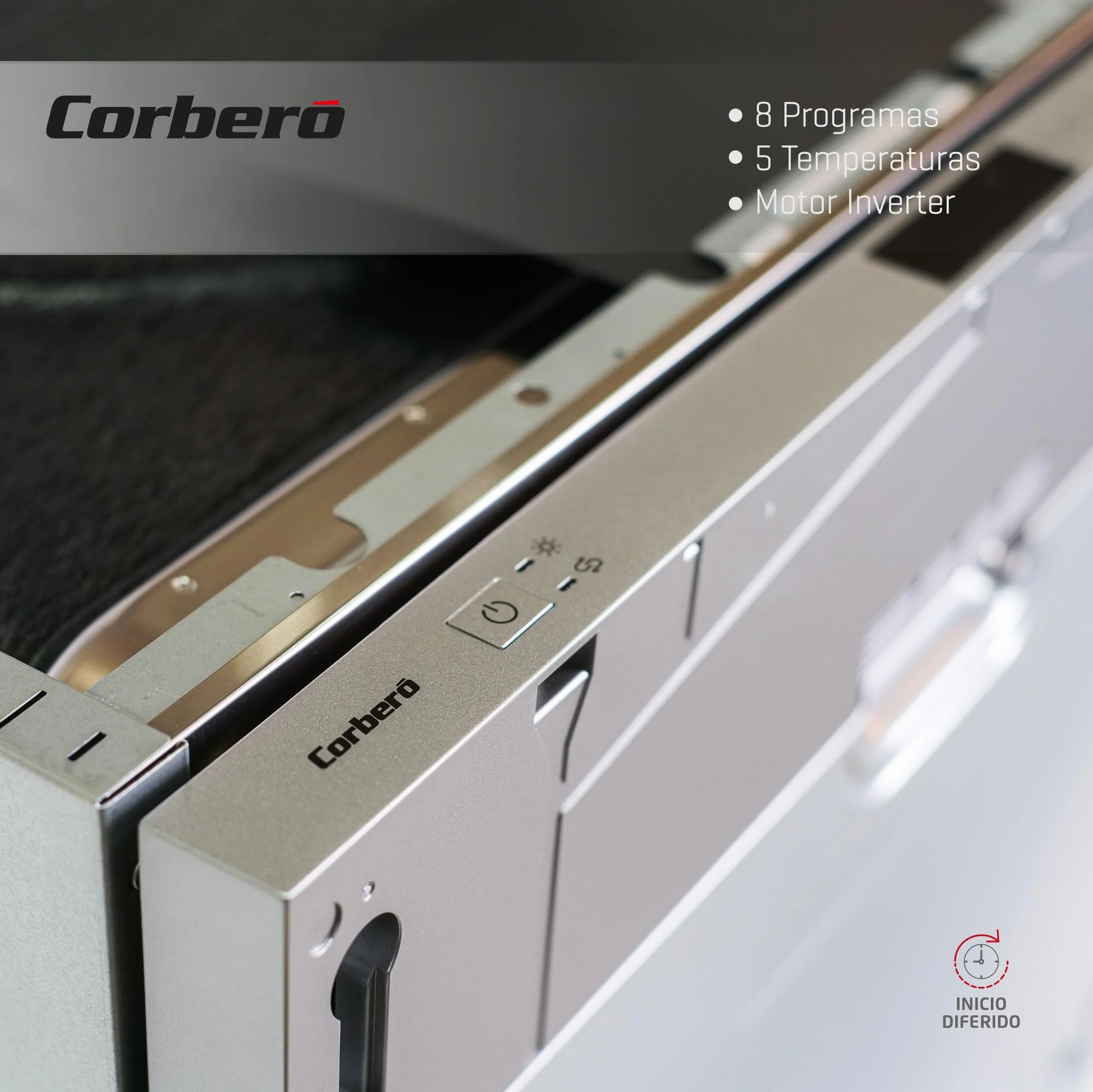 Corberó Lavavajillas Integrable CLVM9824I 60cm 14 Cubiertos 8 Programas 47dB Auto Apertura Display LED 3ª Bandeja Eficiencia Energética D