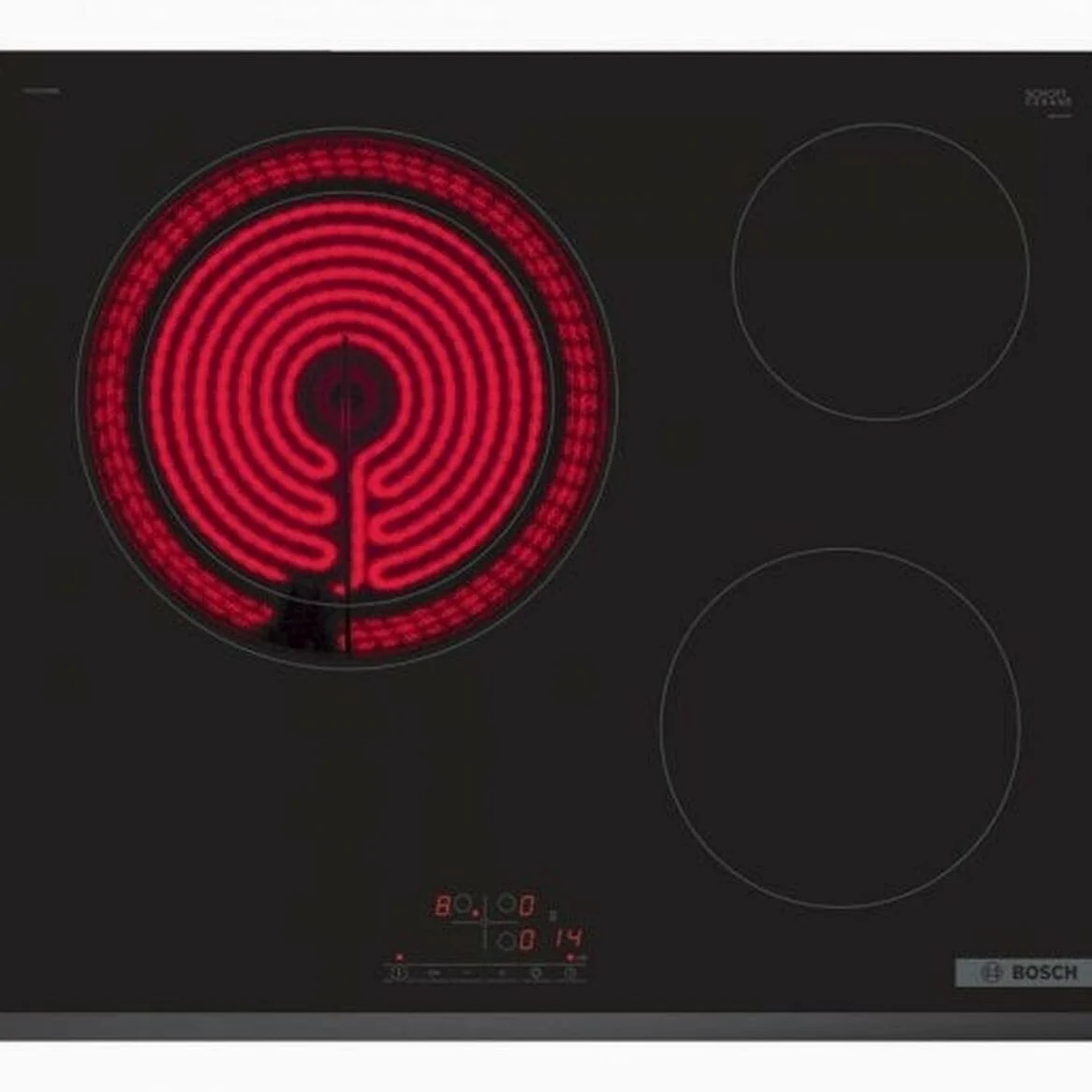 Bosch PKK631BB8E ENCIMERA VITROCERÁMICA ENCASTRABLE 60 CM. 3 Zonas Color Negro/Bisel Delantero TOUCHSELECT Zona DE 28 CM. Nueva SERIGRAFÍA.