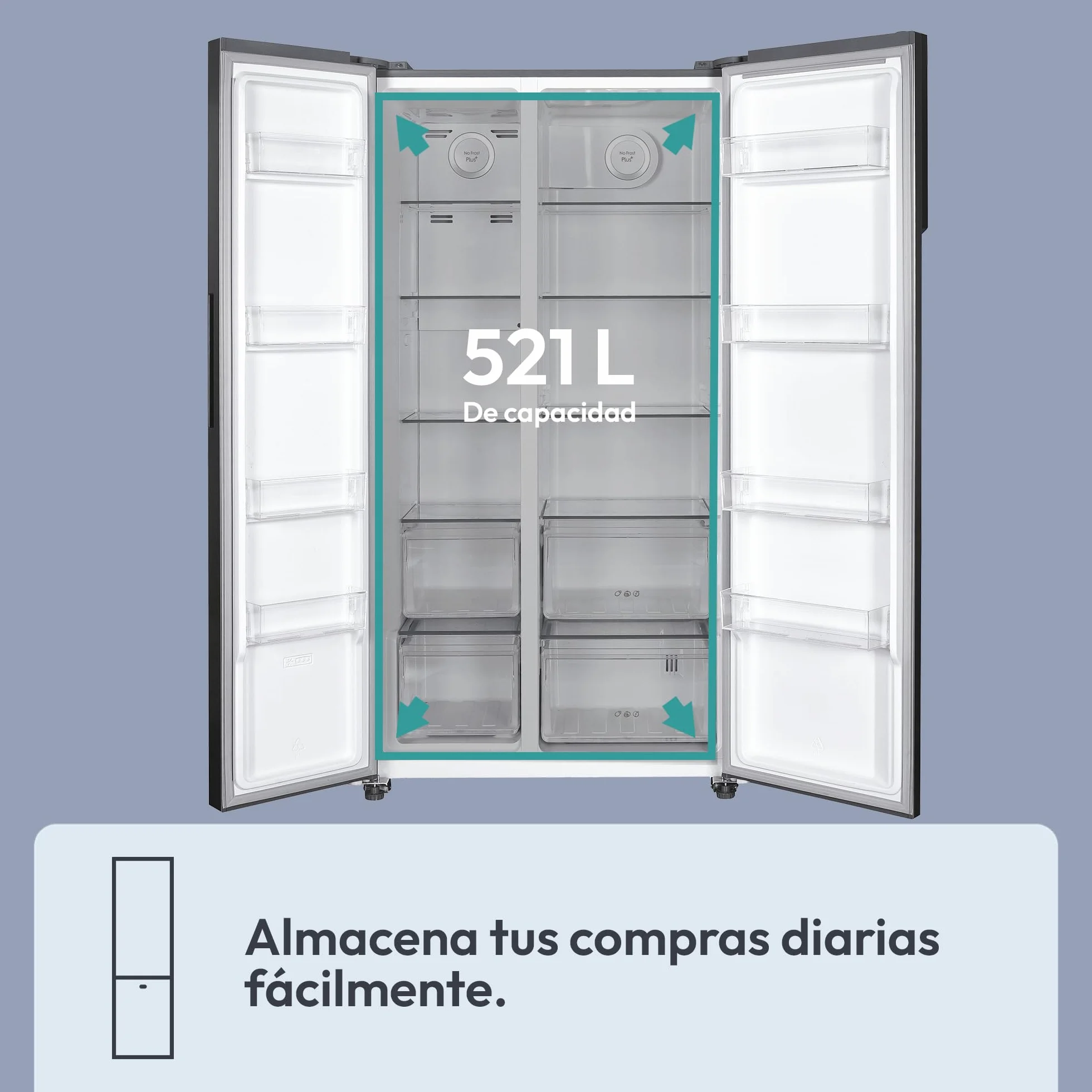 Candy CHSVN-174X, Frigorífico Side by Side, Ancho 91cm, Capacidad 532L, Inverter, Total No Frost, 2 Cajones Verduleros, Control Externo Digital, Iluminación LED, Patas Ajustables, Ruedas, 39DB, Blanco
