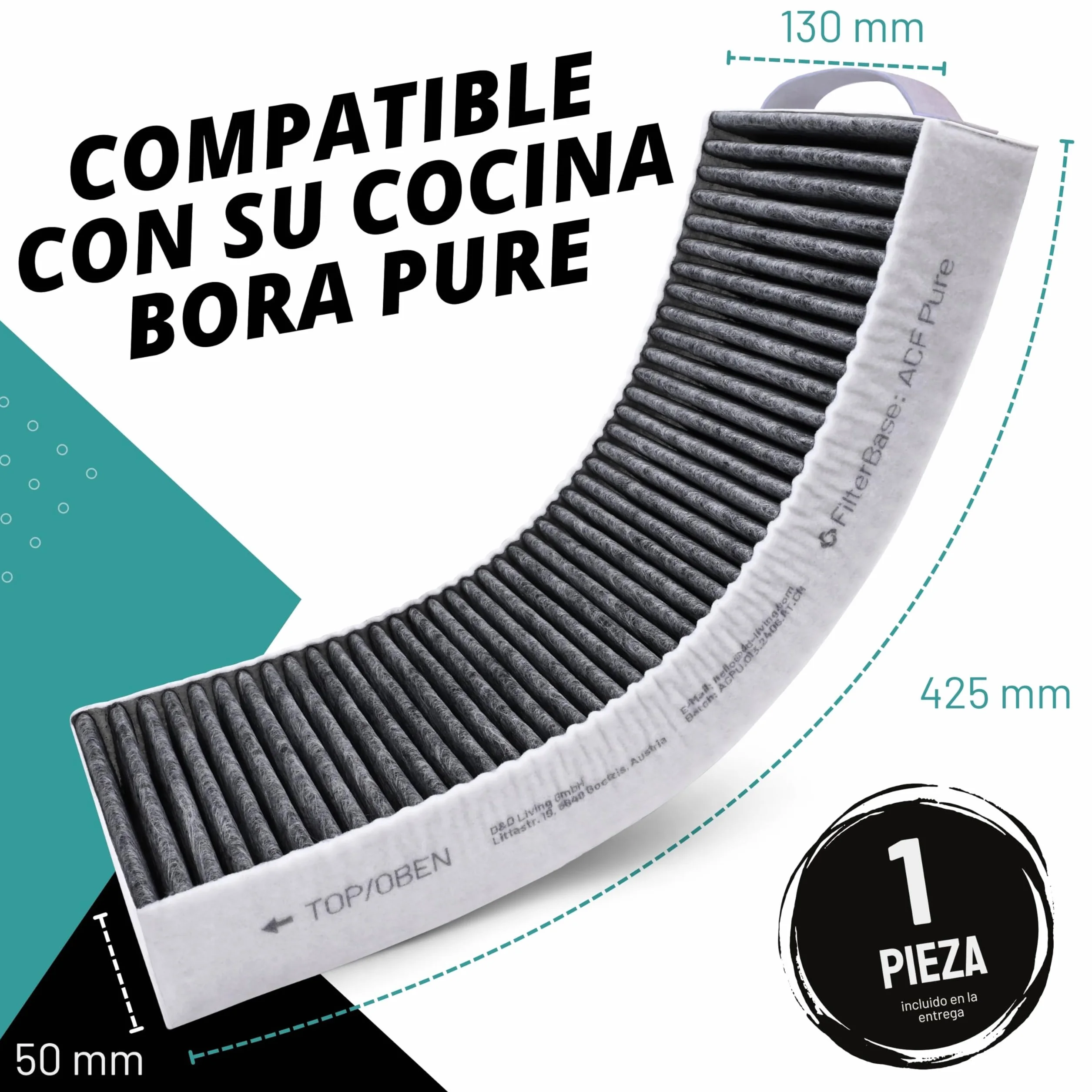 FilterBase® Filtro de carbón activado compatible con el filtro Bora Pure PUAKF | Filtro de carbón para su placa de cocción PURU o PUXU con recirculación de aire