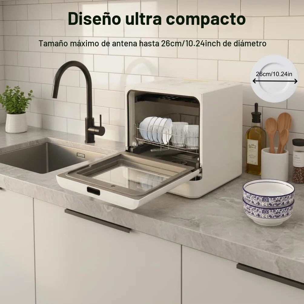 Mini lavavajillas de mesa, utilizable con o sin conexión de agua, con depósito de agua de 5 l y 4 programas, para apartamentos, camping, autocaravanas y dormitorios