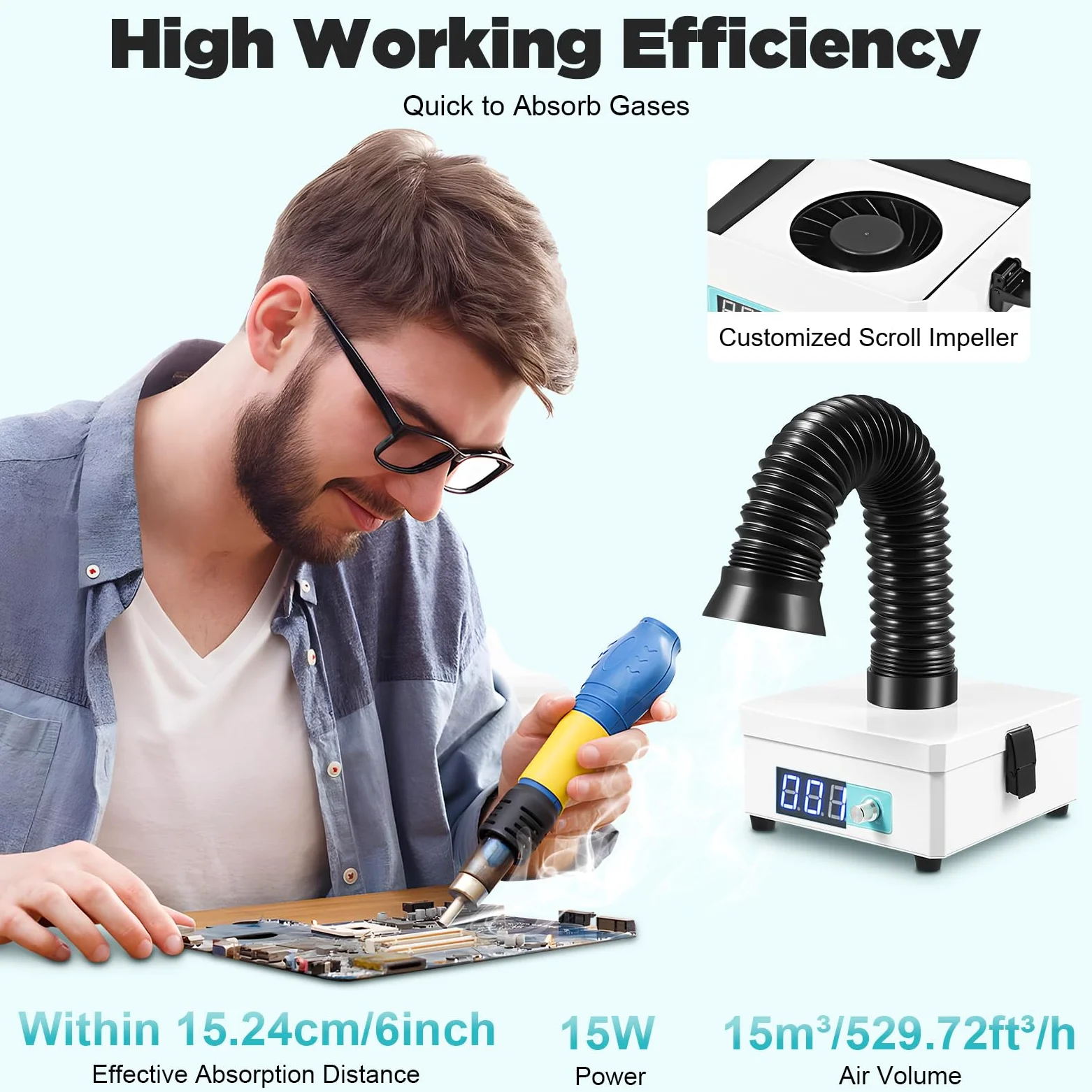 Extractor profesional con filtro de 3 etapas – Estación de soldadura de alta eficiencia para electrónica, laboratorio y bricolaje, purificador de aire silencioso con filtro de carbón activo y control