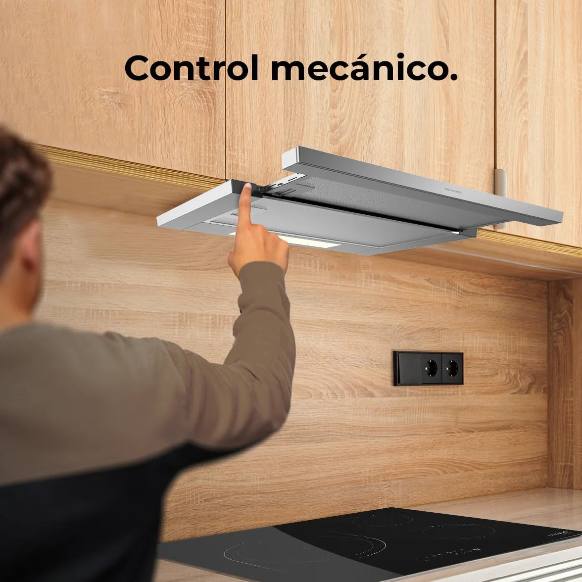 Cecotec Campana Extractora Telescópica 60 cm Bolero Flux TLM 603500 Inox 70W 350m3/h Control Mecánico
