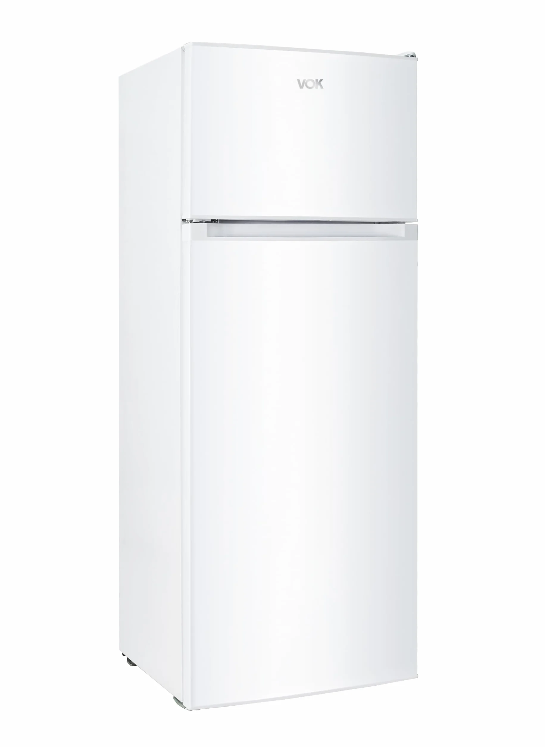 VOK Frigorífico Combi 2 Puertas EVR-206DEW 206L, Al 145cm x An 54cm, Clase E, Puertas Reversibles, Bajo Nivel Sonoro 39 dB, Estantes de Cristal, Blanco