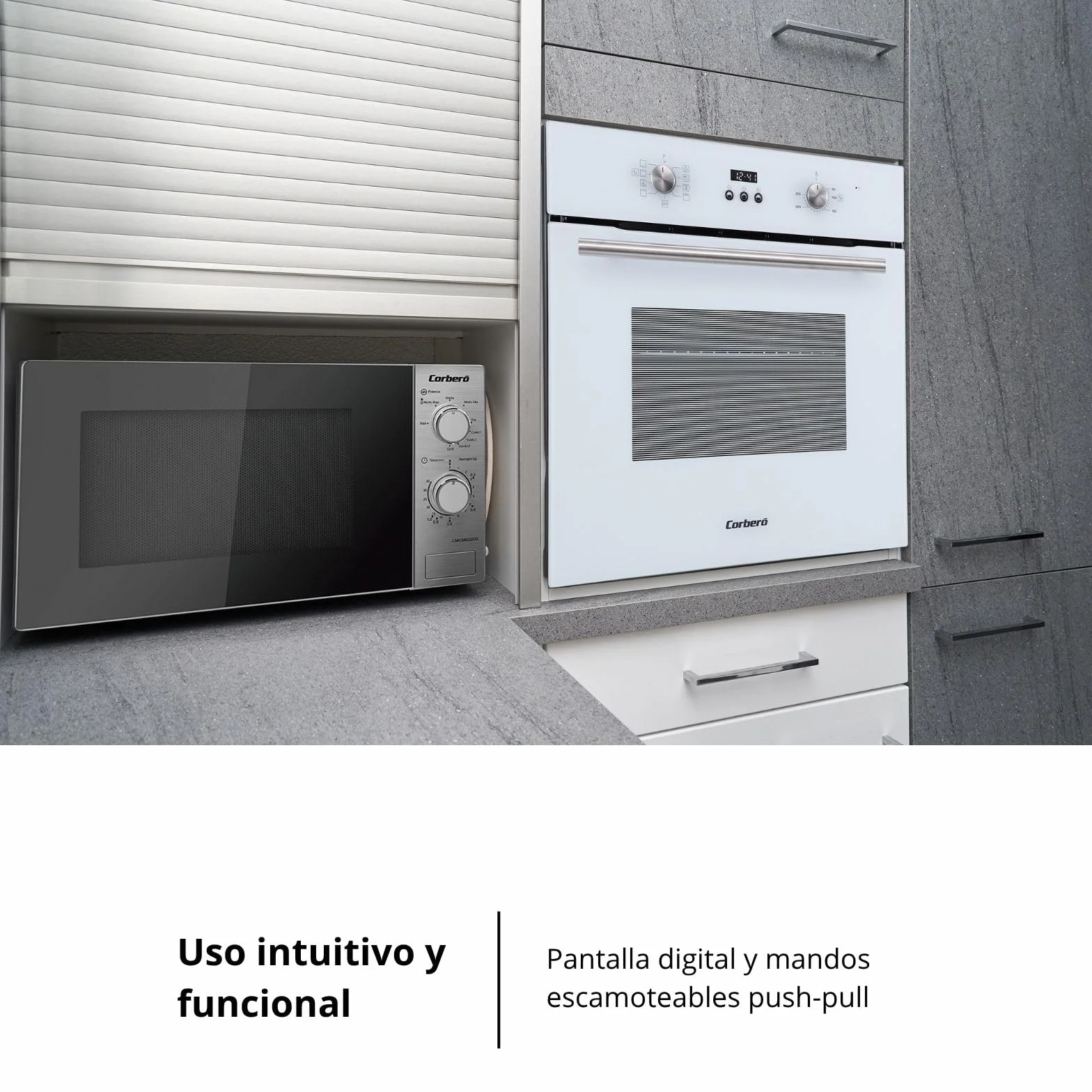 Corberó – Horno Multifunción Plus | CCHMD805W | 59x59x56 cm |70L | 8 Programas | Display Digital | Función Hidrólisis | 3000W | Doble Cristal | Guías Extraíbles | Cristal Blanco