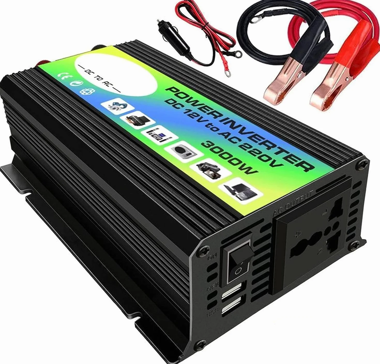 Inversor,Inversor Onda Pura 3000W 12V a 220V / 110V ACTUALIZADOR DE POTERA DEL CAPA CONVERADOR ADAPTADOR DE CARGADOR DE USB DUAL USB Transformador de voltaje modificado