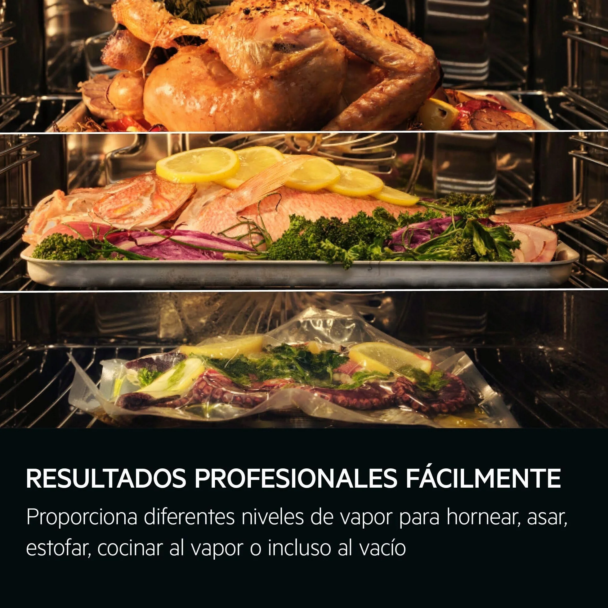 AEG Horno Multifunción TP9SB831AB 70L Limpieza a Vapor 25 Funciones Sonda Térmica Cocción a Vapor Pantalla Táctil WiFi Negro