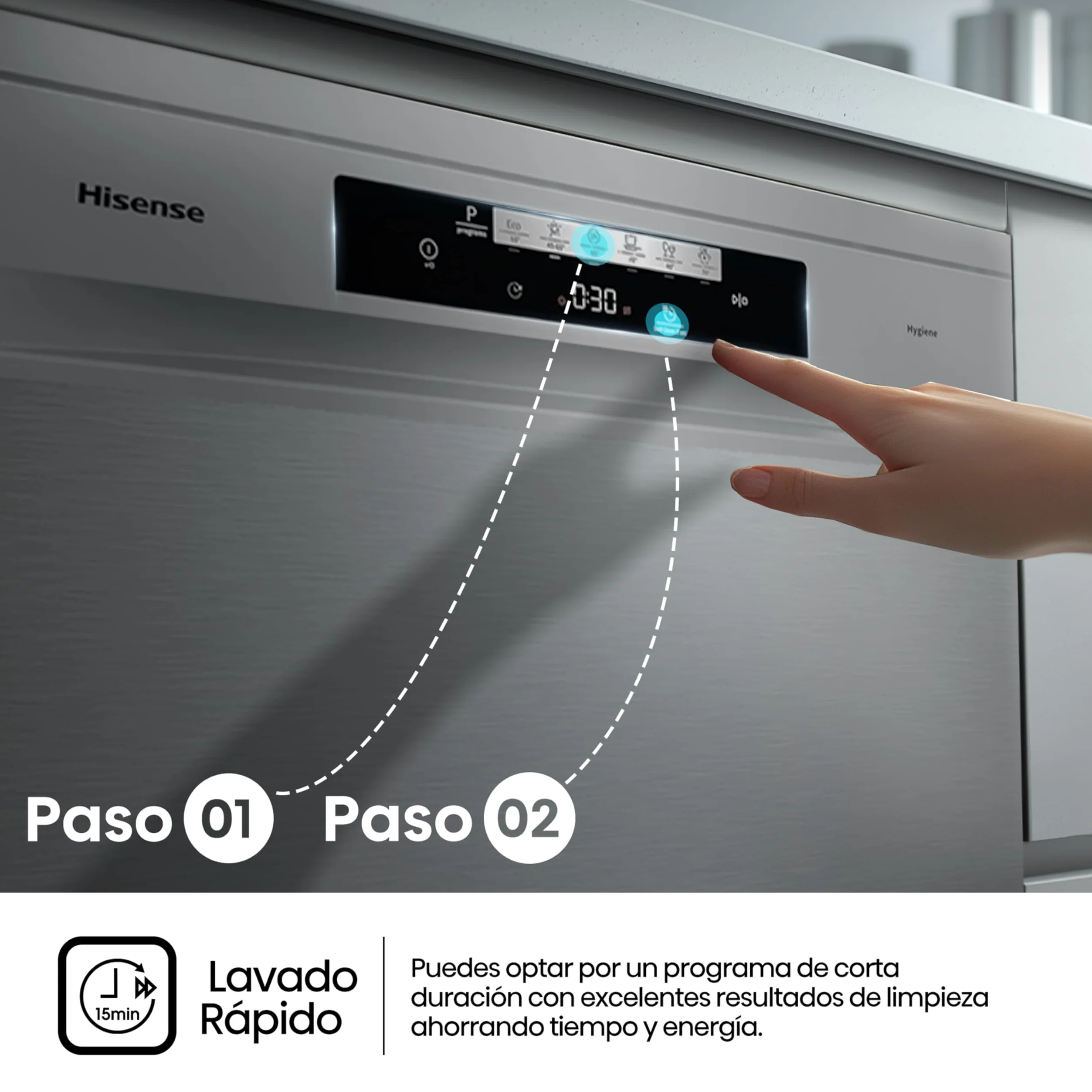 Hisense HS642C60X - Lavavajillas Independiente,Capacidad 14 Servicios, 60cm, Auto Dry Apertura de Puerta Automática, Control Táctil, Inicio Diferido y Lavado Rápido,Media Carga, Libre instalación Inox