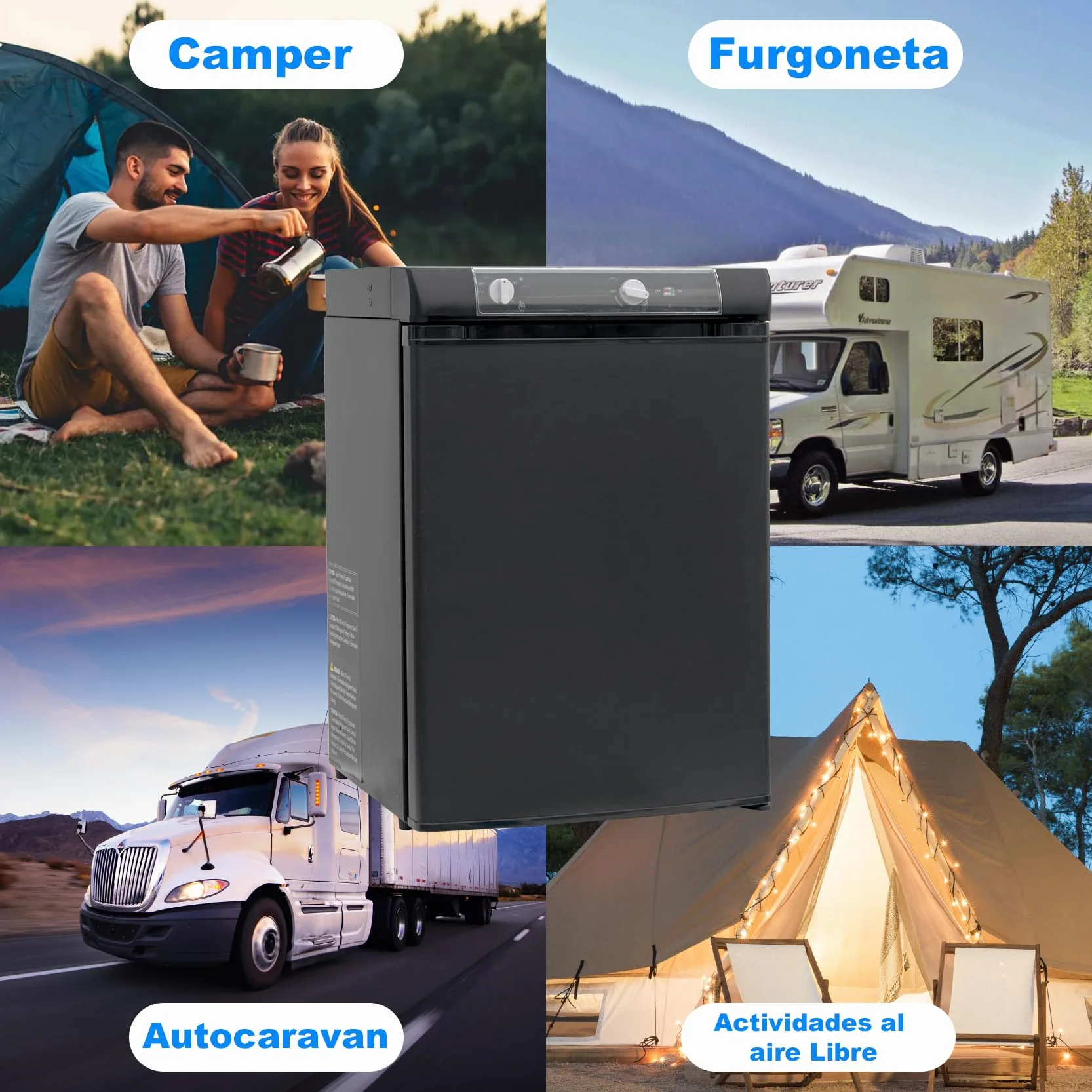Nevera Trivalente 40L, Nevera de Gas Butano 12V 220V Gas, Nevera a Gas Butano para Camper, Camping, Camion, Furgoneta, Silencioso, Negro