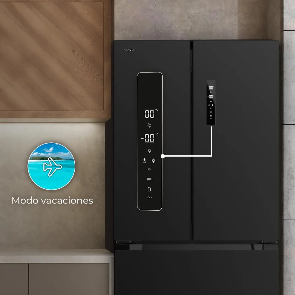 Cecotec Frigorífico puerta francesa Bolero CoolMarket FD 436 Dark E. Compresor Inverter Plus Frigorífico 4 Puertas Estilo Francés Dark 183X84Cm, 510L, No Frost, Clase Energética E, Metal Cooling