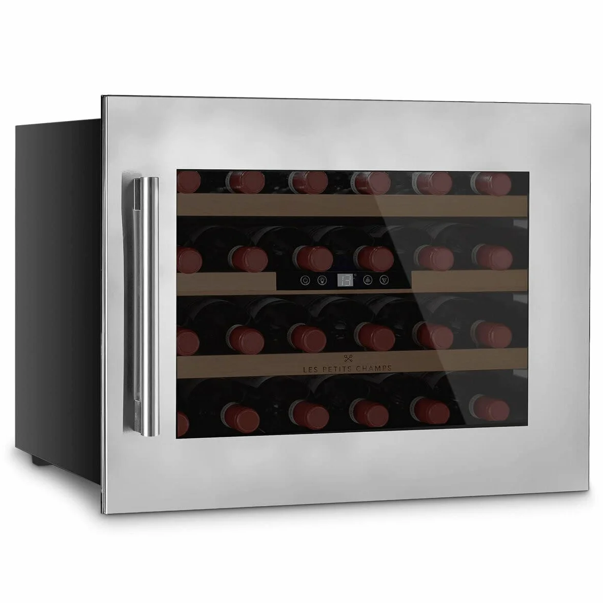 Les Petits Champs - Juego de 24 botellas CAVCI24, puerta de acero inoxidable, sistema termodinámico, ajuste de 5°C a 22°C, silencioso, iluminación, 3 estantes