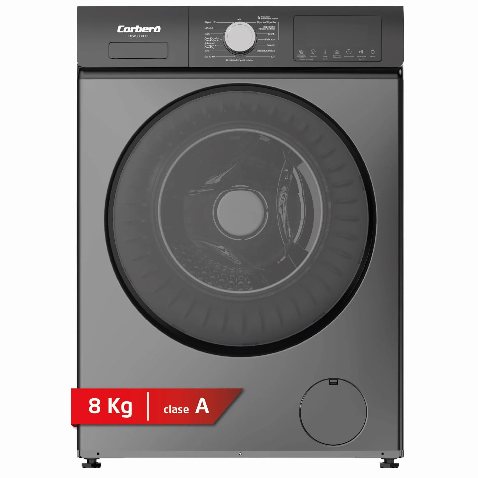 Corberó Lavadora 8 kg 1200 rpm CLW8606DG Motor Inverter Gris Oscuro