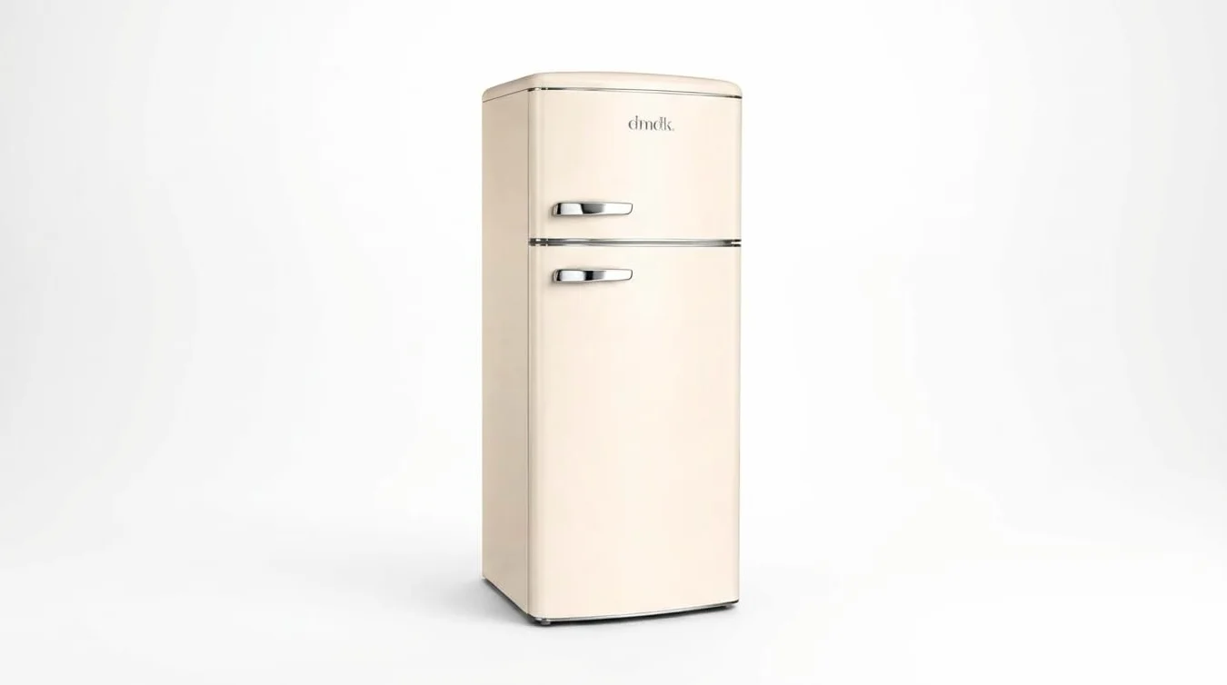 DMDK DKC2 Independiente Refrigerador/Congelador, 206 L Contenido neto, 4 estantes ajustables, bandeja grande para verduras, crema, clase energética E