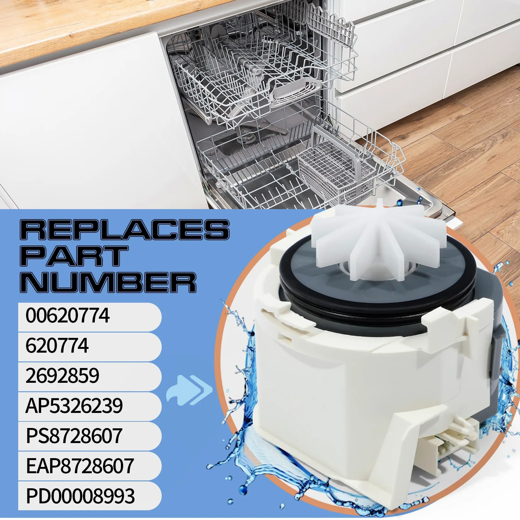 Conjunto de motor de bomba de drenaje de lavavajillas 00620774 compatible con bomba de drenaje de lavavajillas Bosch 620774, piezas de motor de repuesto 2692859, AP5326239, PS8728607, EAP8728607,