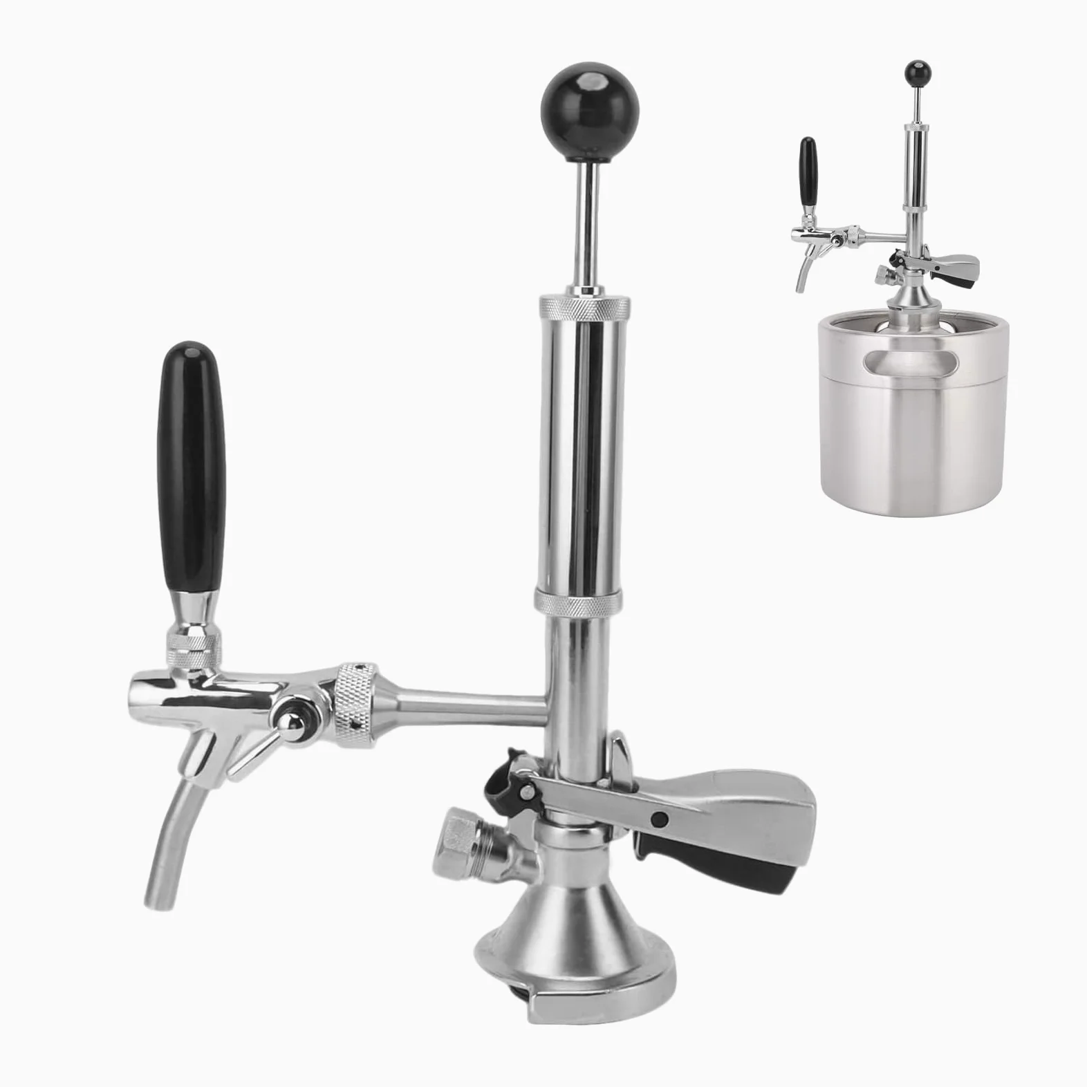 Bomba de cerveza de 4 pulgadas, grifo de cerveza de acero inoxidable, kit de grifo con bomba de aire y distribuidor, grifo de pistón para conexiones de barril, bomba de barril, perfecto para picnics y