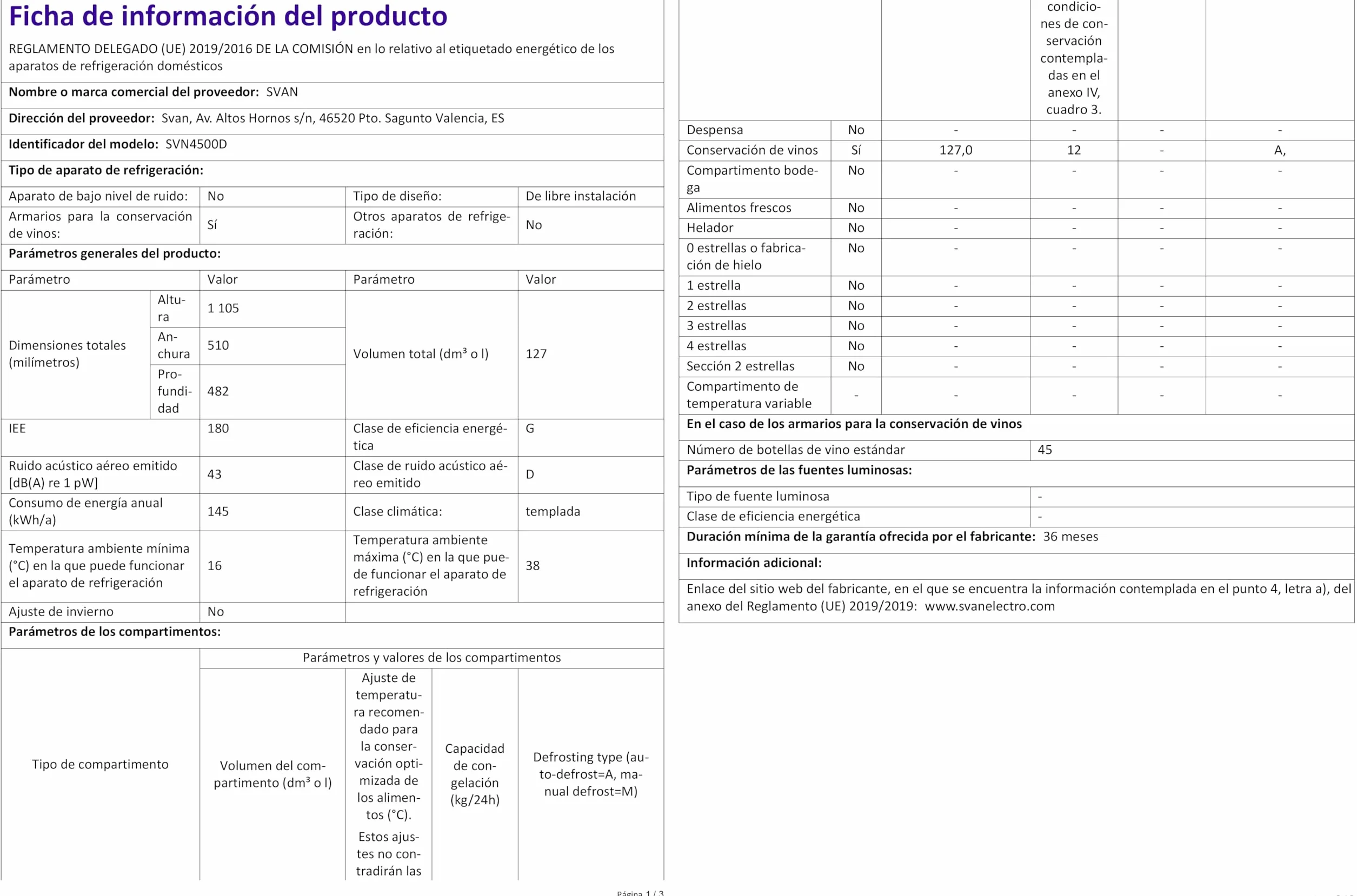SVAN Vinoteca 45 Botellas Negro SVN4500D. 85W, 2 Zonas Independientes, Display LED táctil, Pantalla Digital Exterior, 7 Baldas de Madera, 1 Rejillas Metálicas, Clase de Eficiencia Enérgetica G