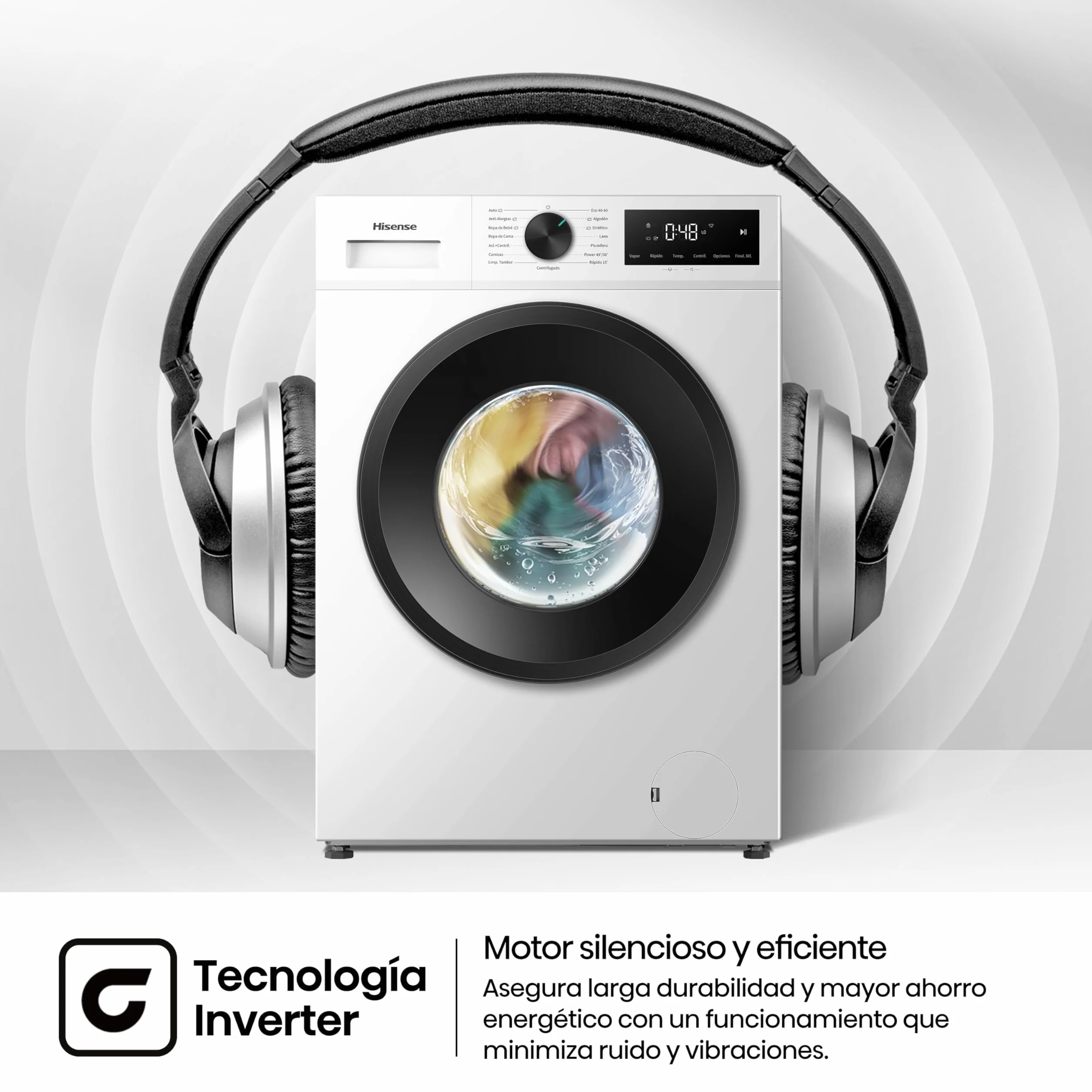 Hisense WF1I1142BWL - Lavadora 11 Kg, 1400 rpm, Clase A, Fondo 59cm, Lav. Power 49’ y Rápidos 30' y 15', Dispensador Automix, Lavado Auto Wash, Antiarrugas, iFit™ Fondo Optimizado, Vapor 99,9%, Blanco