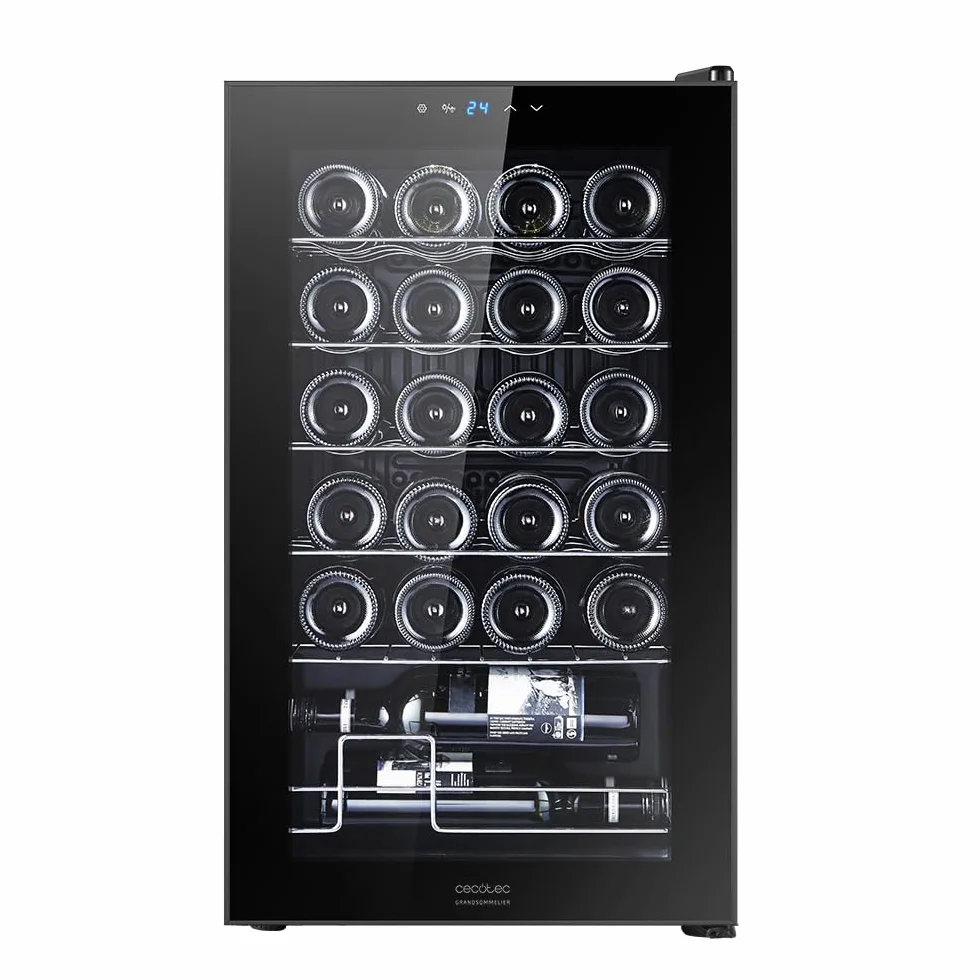 Cecotec Vinoteca 24 Botellas GrandSommelier 24000 Black. Compresor Silencioso, 5-18ºC, Control Táctil, Luz LED, Puerta Negra, Estantes Inox, Eficiencia Energética Clase G