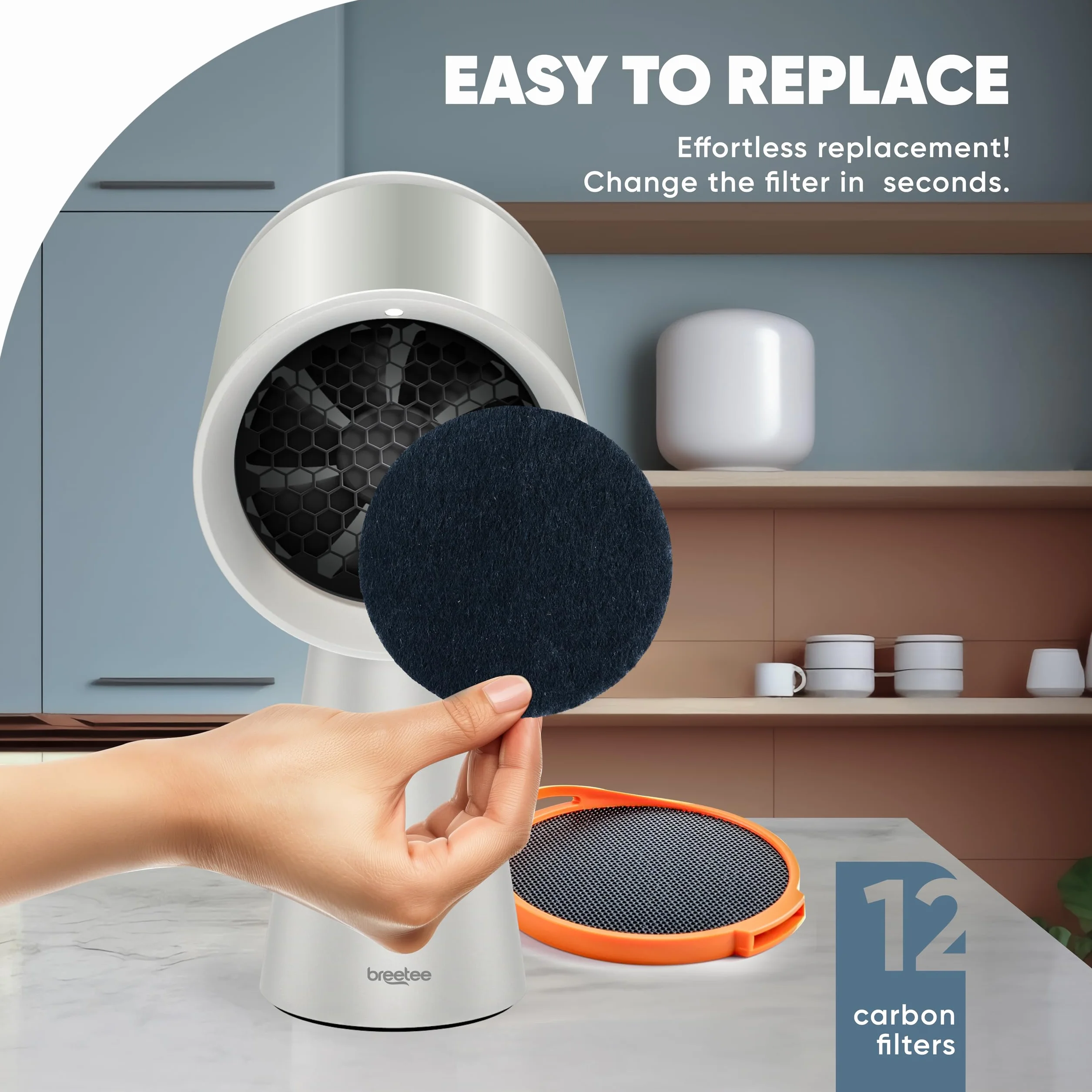 Juego de filtros de carbono, paquete de 12 filtros de repuesto para campanas extractoras portátiles Breetee - Eliminación eficiente de olores - Filtro de carbón circular de 4,7 pulgadas para campana